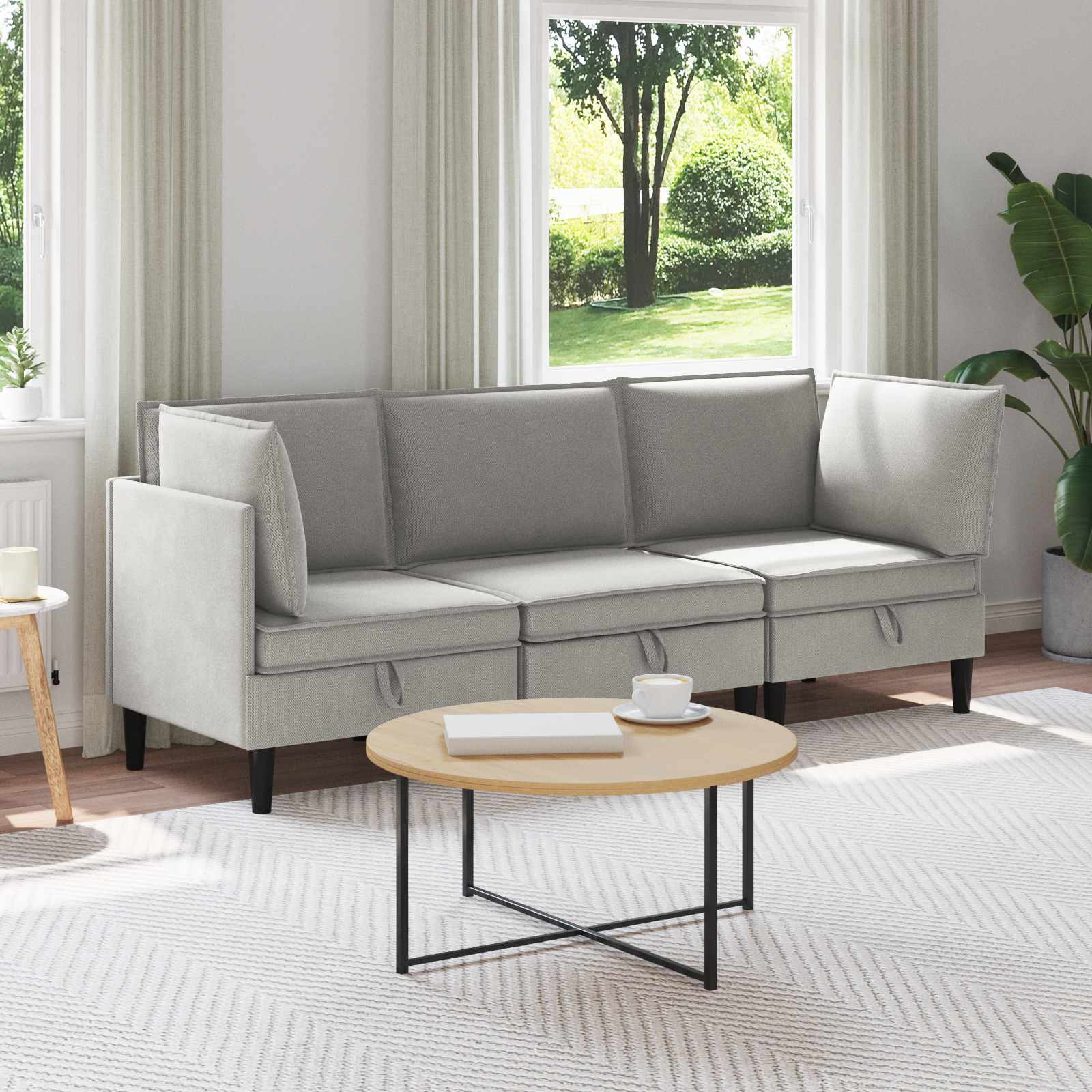 vidaXL Woonkamer Meubelset 3 pcs Crèmekleurig Stof