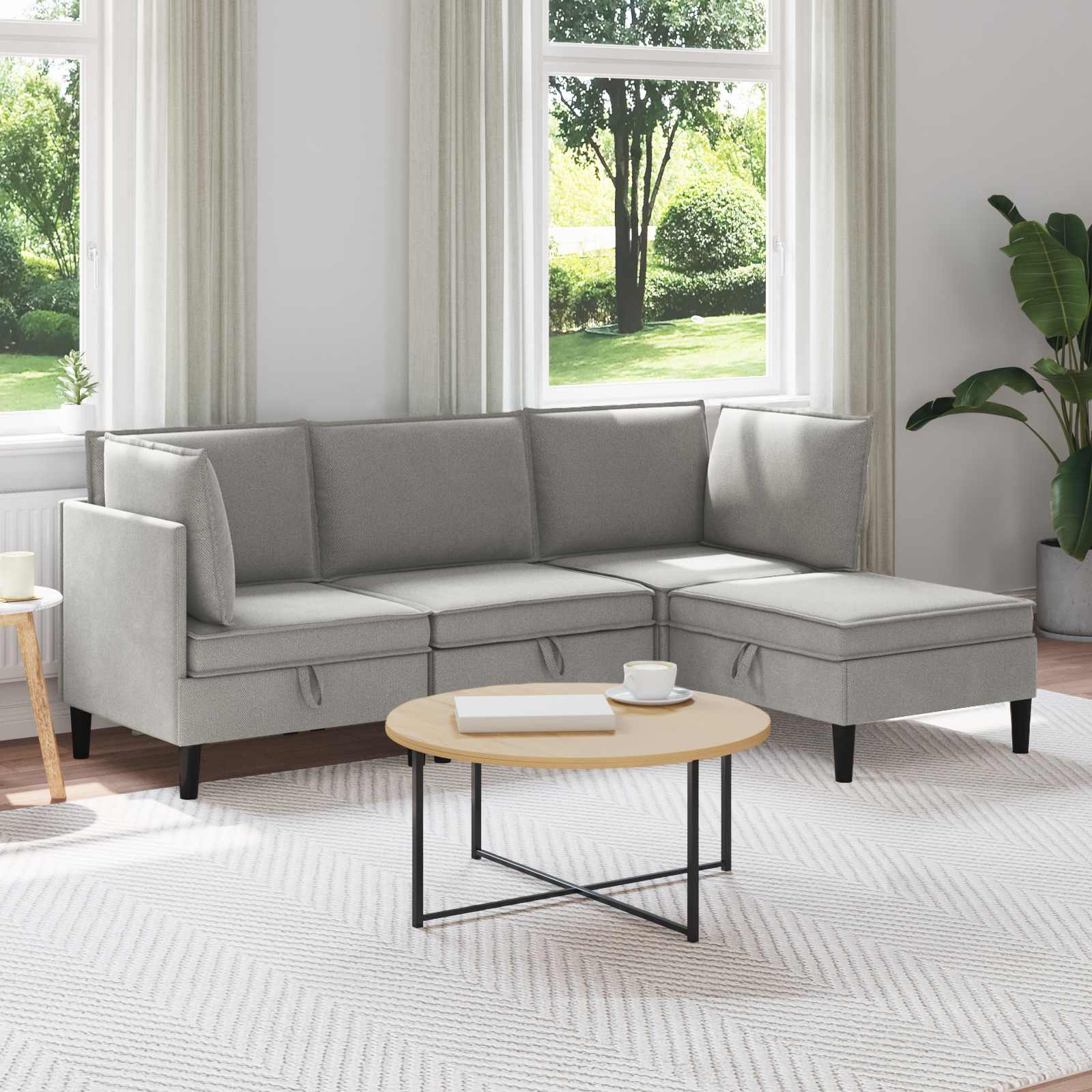 vidaXL Woonkamer Meubelset 3 pcs Crèmekleurig Stof