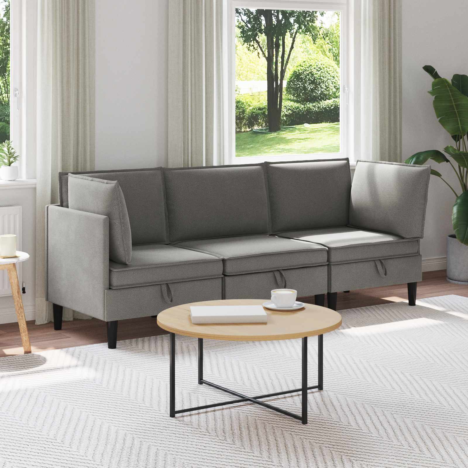 vidaXL Woonkamer Meubelset 3 pcs Crèmekleurig Stof