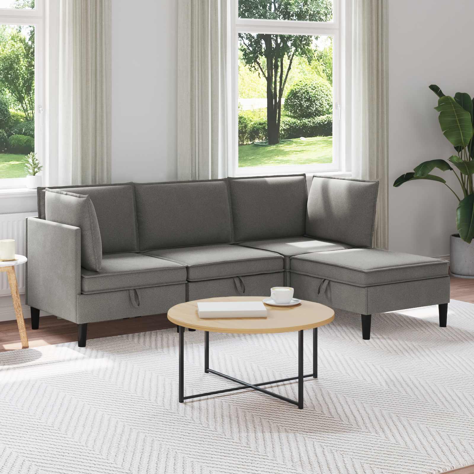 vidaXL Woonkamer Meubelset 3 pcs Crèmekleurig Stof