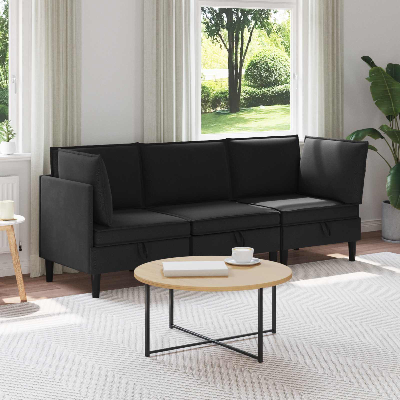 vidaXL Woonkamer Meubelset 3 pcs Crèmekleurig Stof