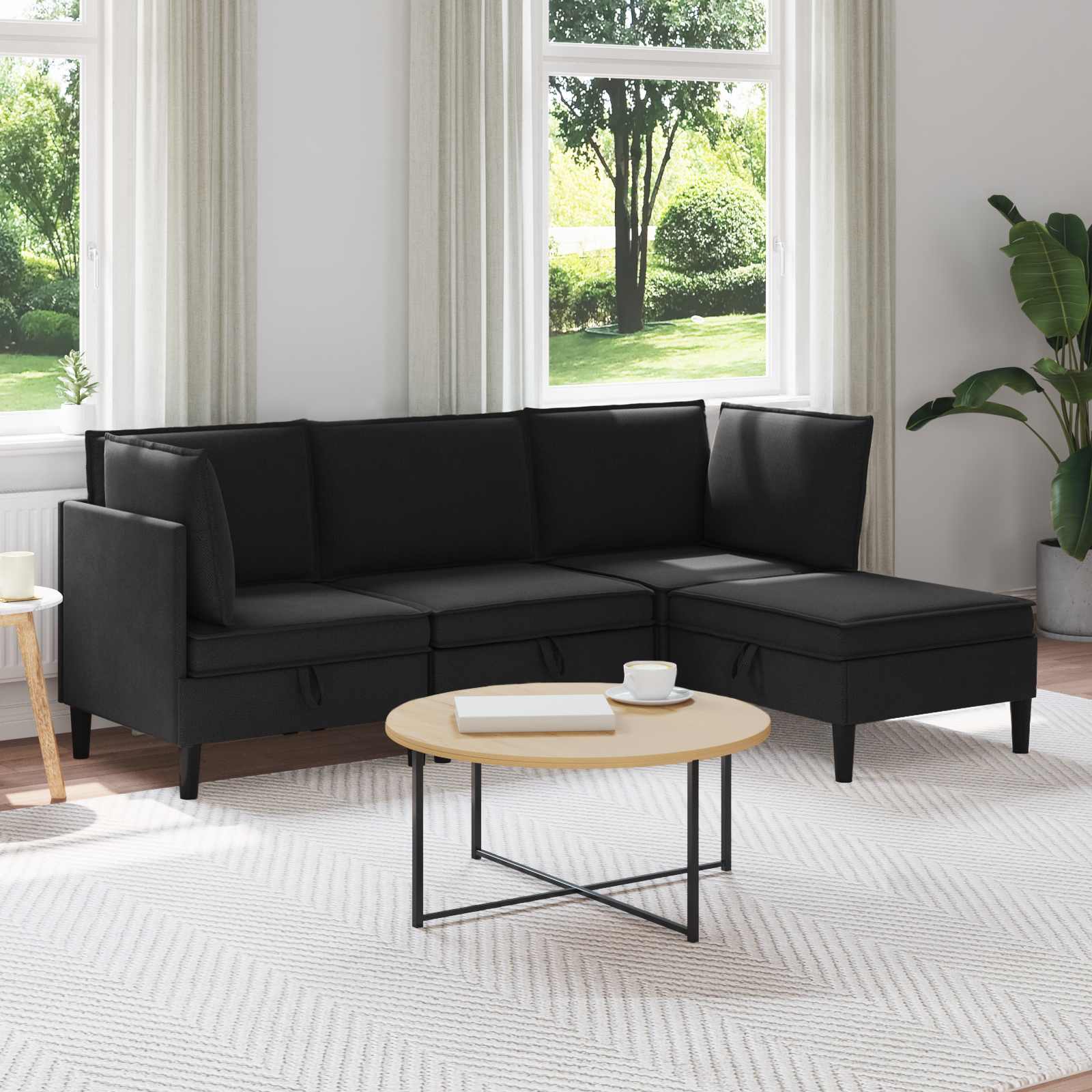 vidaXL Woonkamer Meubelset 3 pcs Crèmekleurig Stof