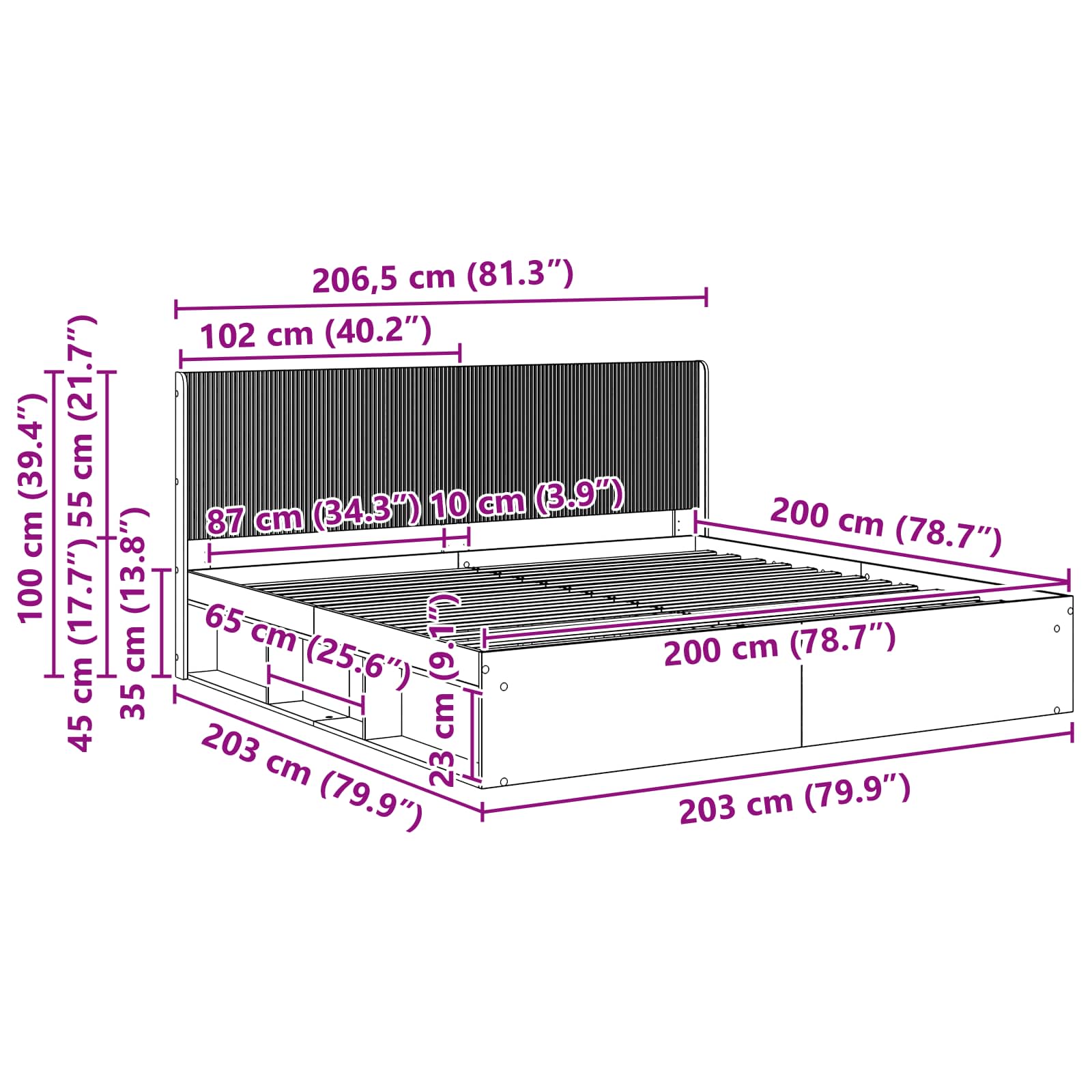 vidaXL Bedframe met opbergruimte en hoofdbord Sonoma Eiken