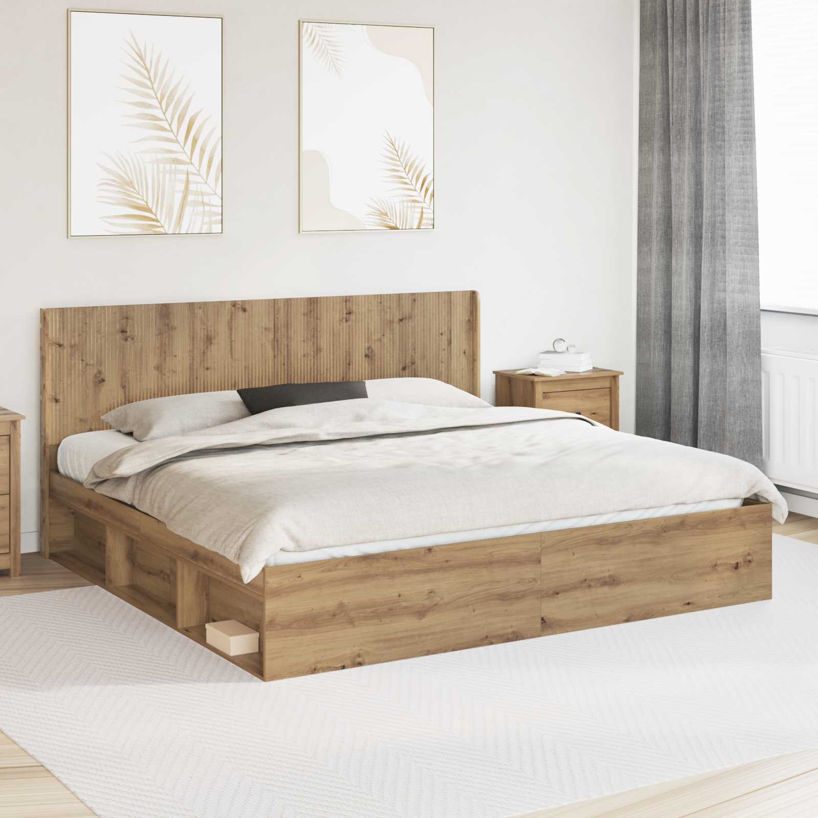 vidaXL Bedframe met opbergruimte en hoofdbord Sonoma Eiken