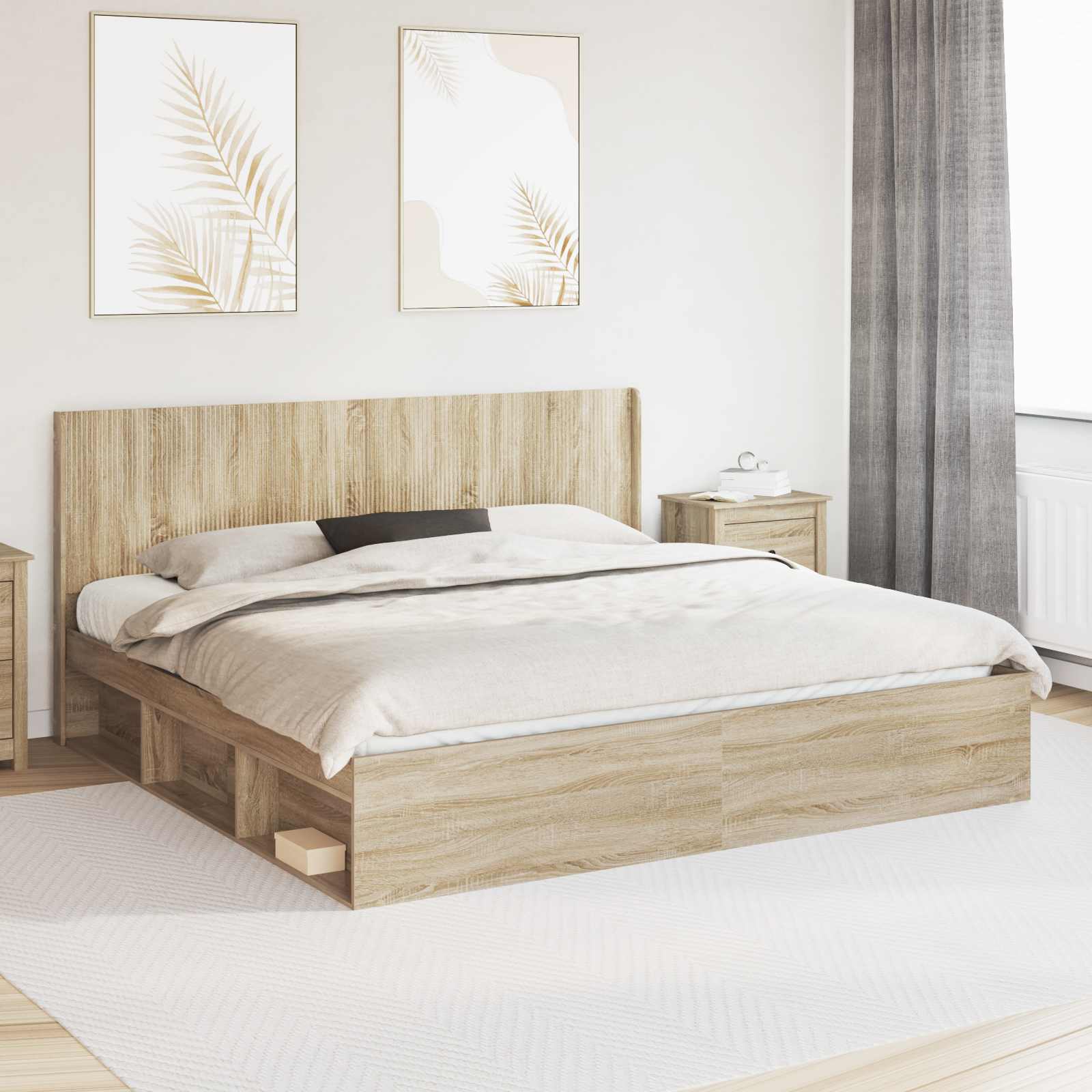 vidaXL Bedframe met opbergruimte en hoofdbord Sonoma Eiken