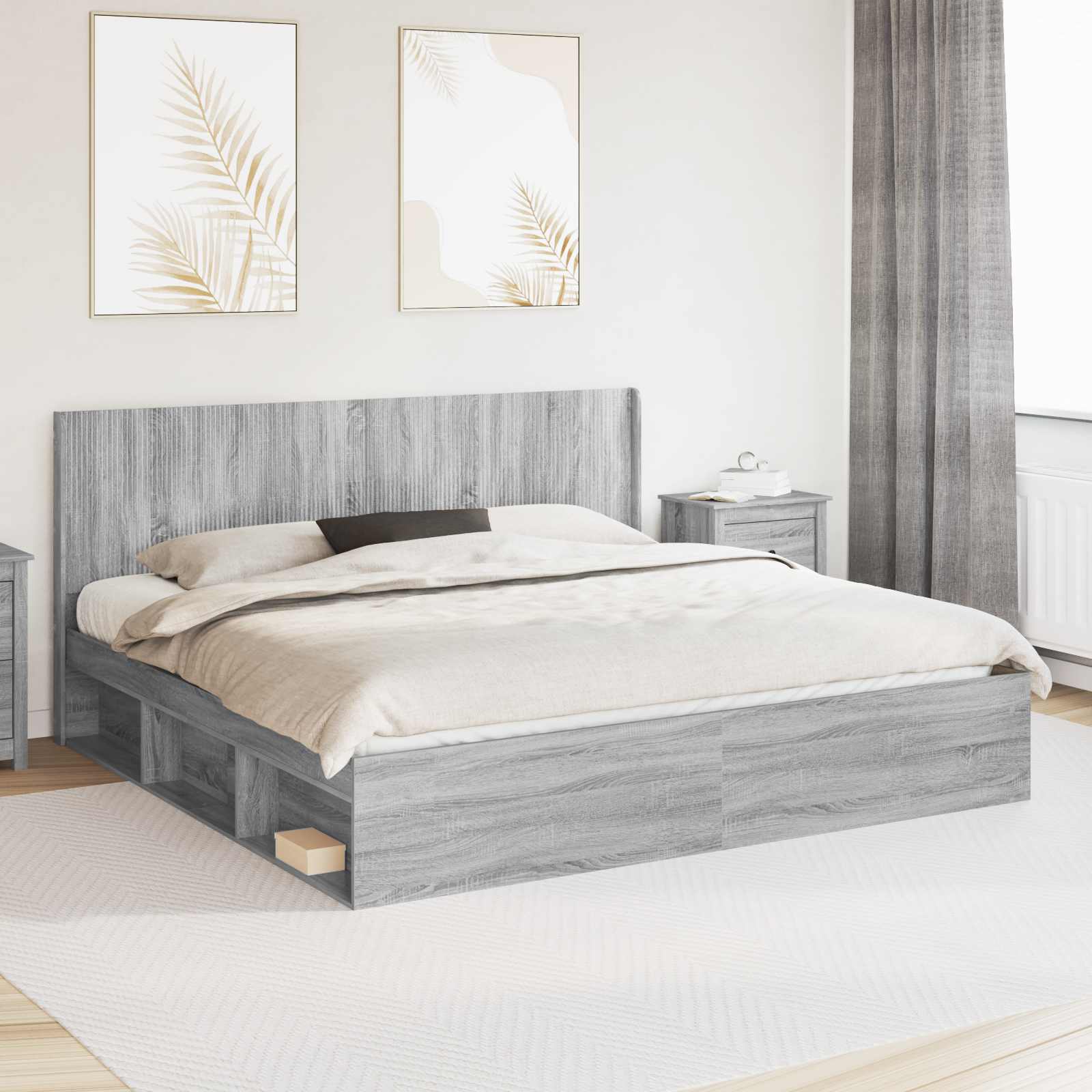 vidaXL Bedframe met opbergruimte en hoofdbord Sonoma Eiken