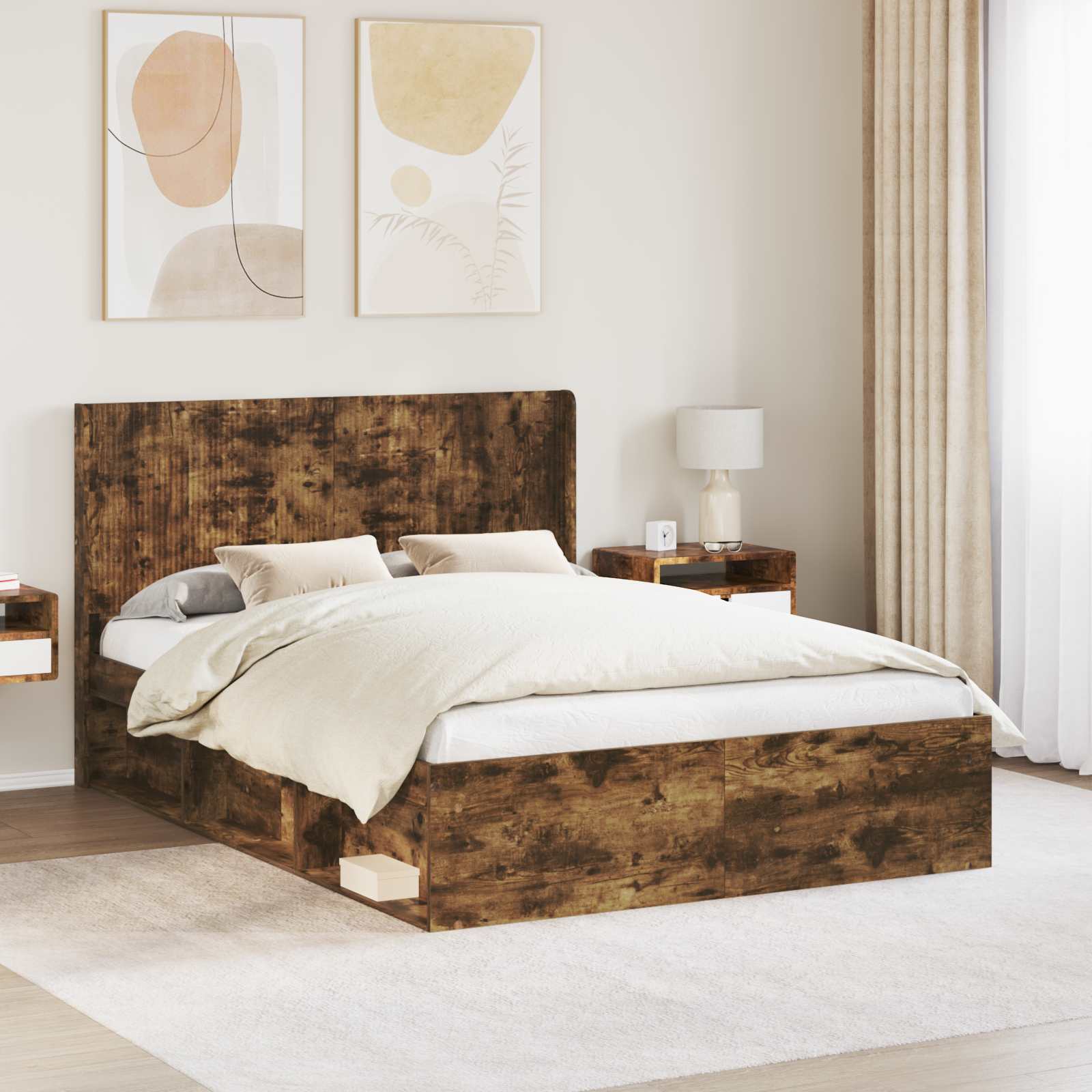 vidaXL Bedframe met opbergruimte en hoofdbord Sonoma Eiken