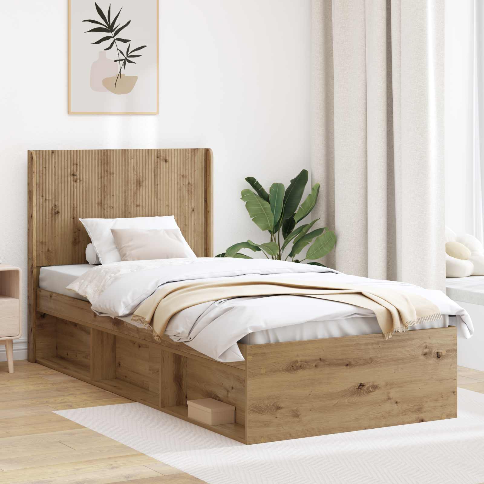 vidaXL Bedframe met opbergruimte en hoofdbord Sonoma Eiken