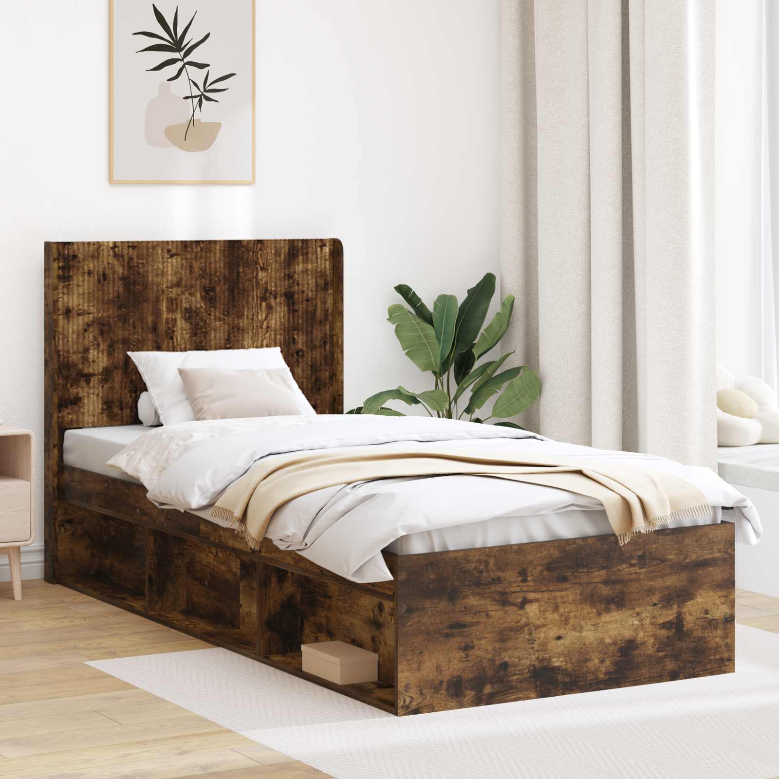 vidaXL Bedframe met opbergruimte en hoofdbord Sonoma Eiken