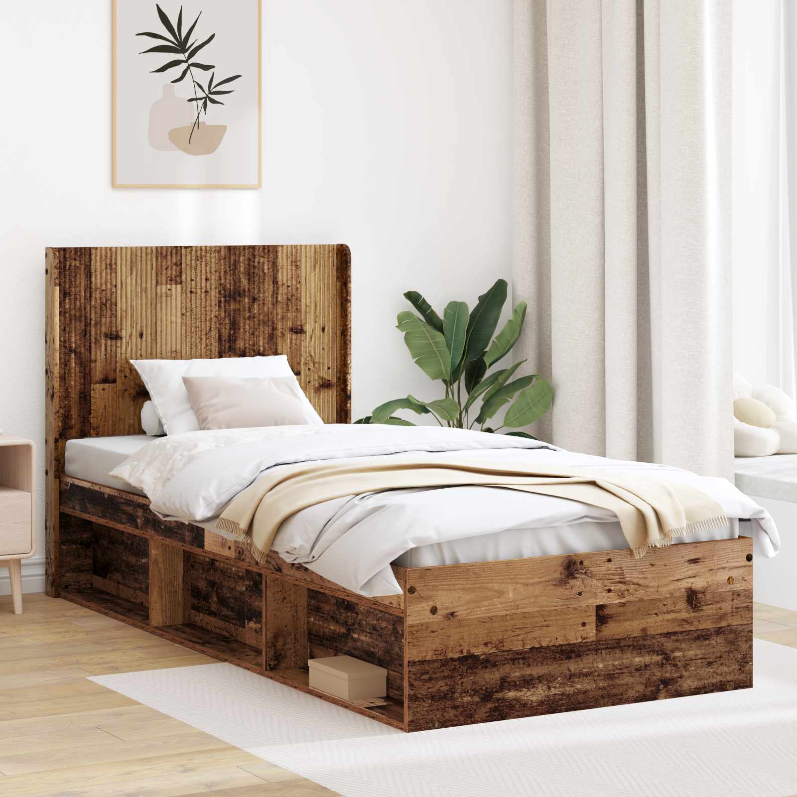 vidaXL Bedframe met opbergruimte en hoofdbord Sonoma Eiken