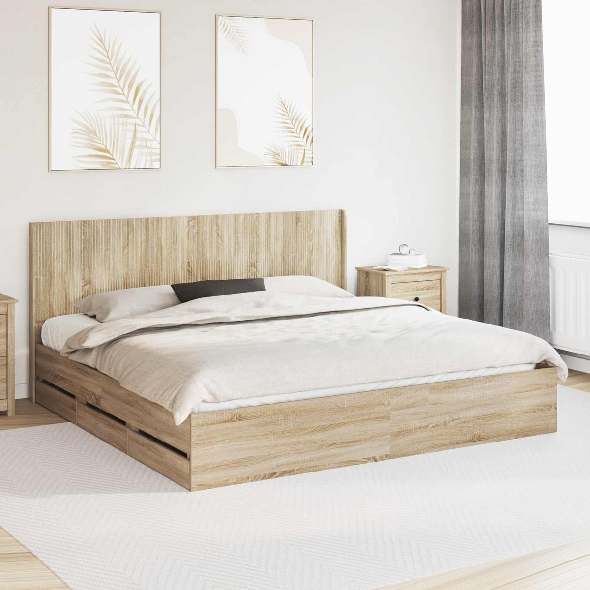vidaXL Bedframe met opbergruimte en hoofdbord Wit 200 x 200 cm