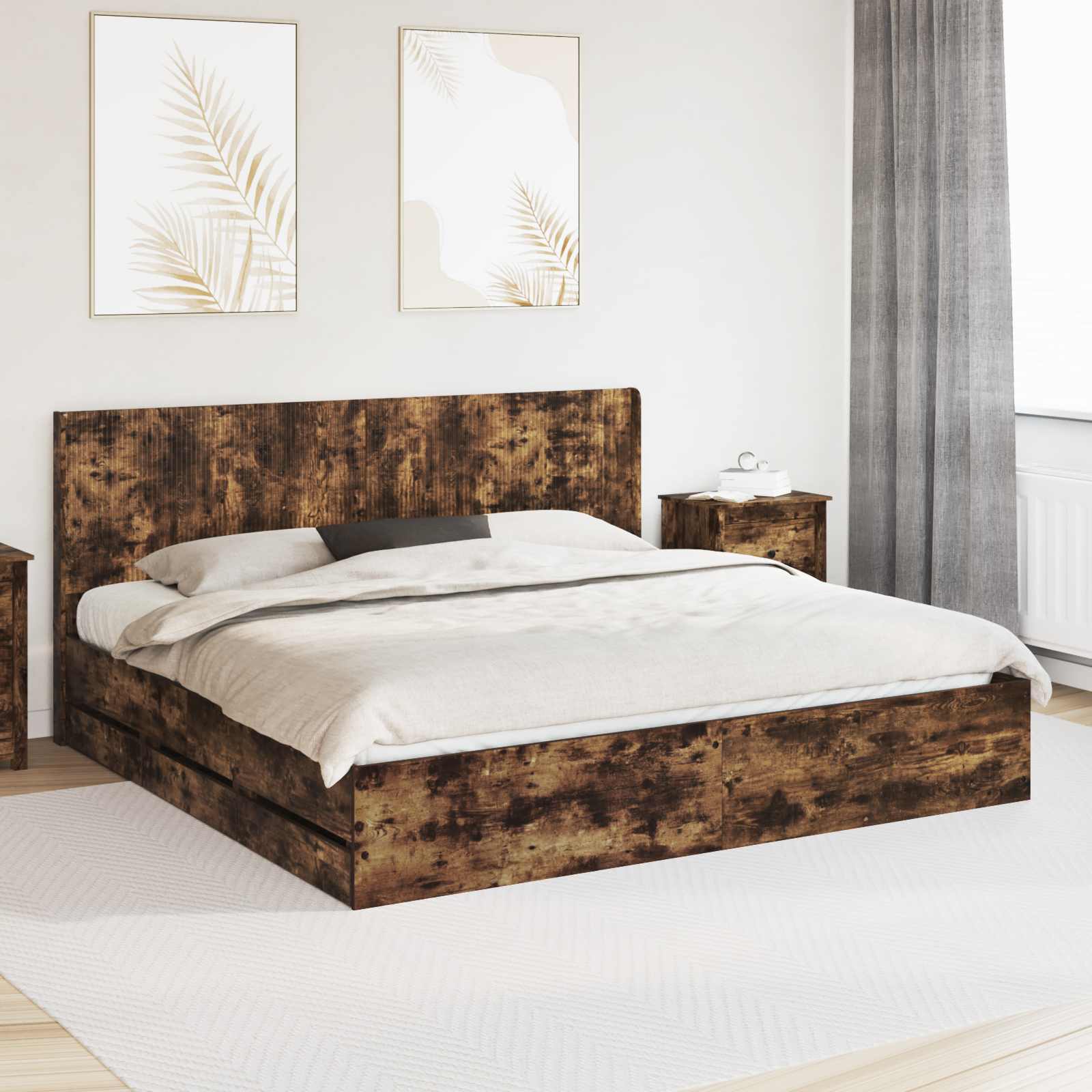 vidaXL Bedframe met opbergruimte en hoofdbord Wit 200 x 200 cm
