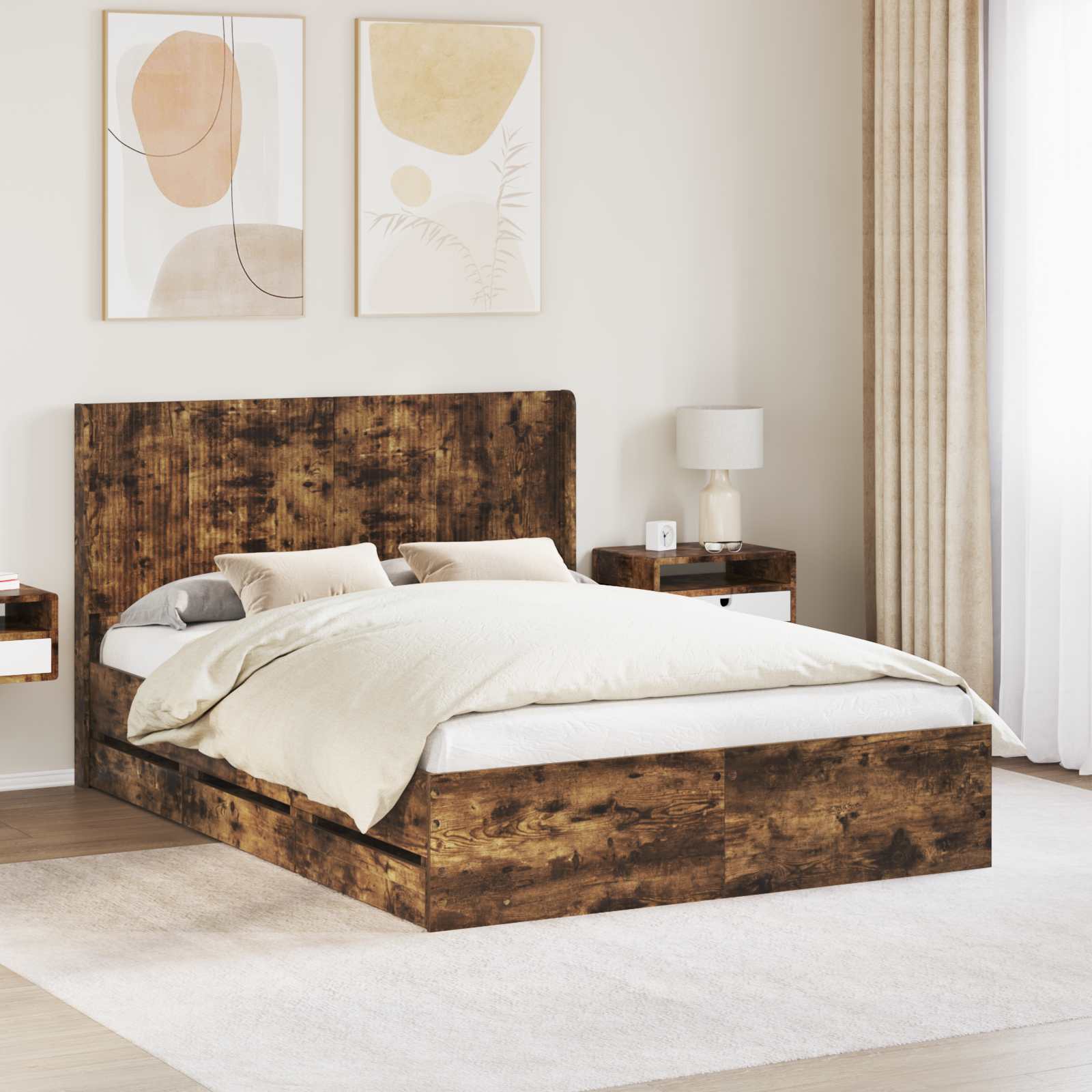 vidaXL Bedframe met opbergruimte en hoofdbord Wit 200 x 200 cm