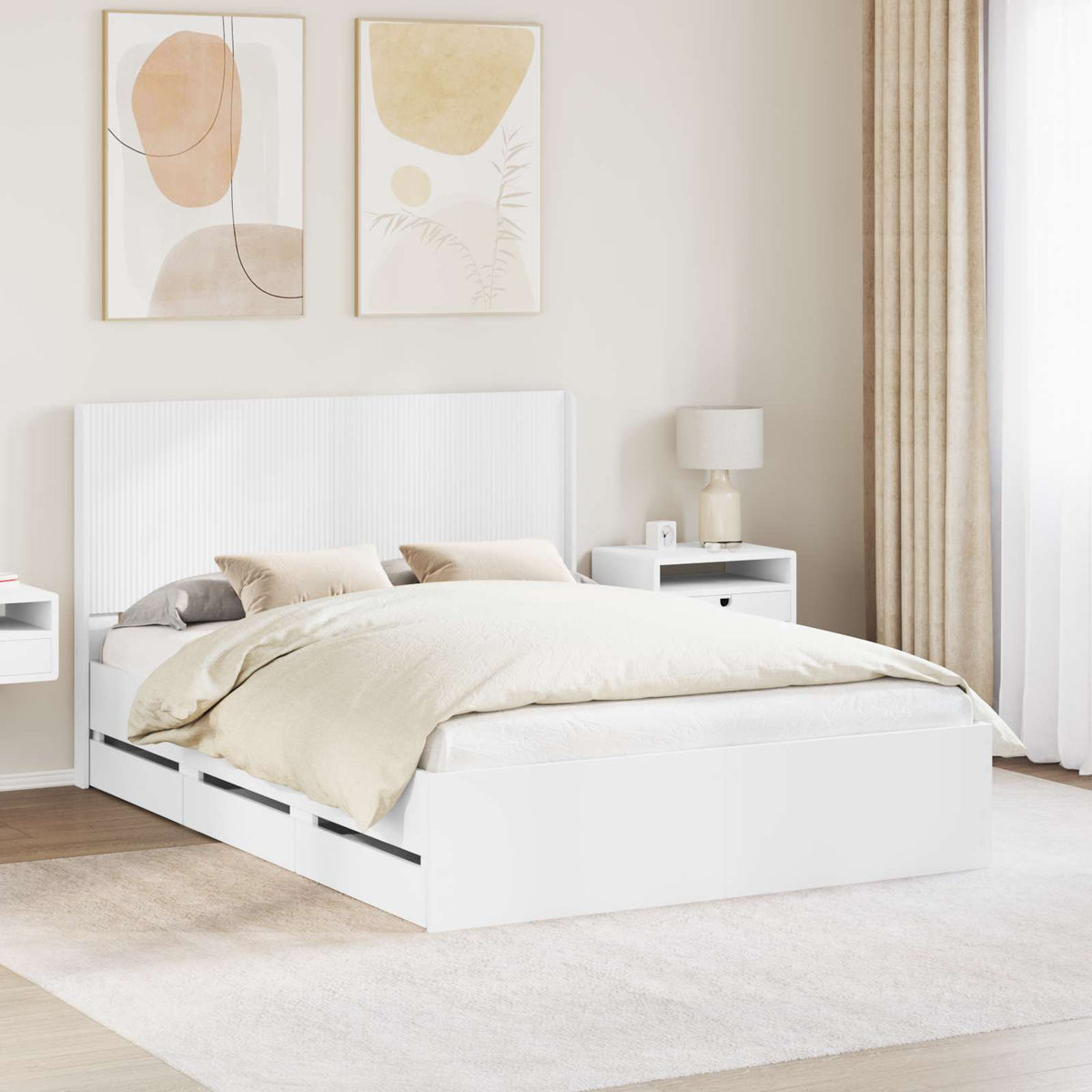 vidaXL Bedframe met opbergruimte en hoofdbord Wit 200 x 200 cm