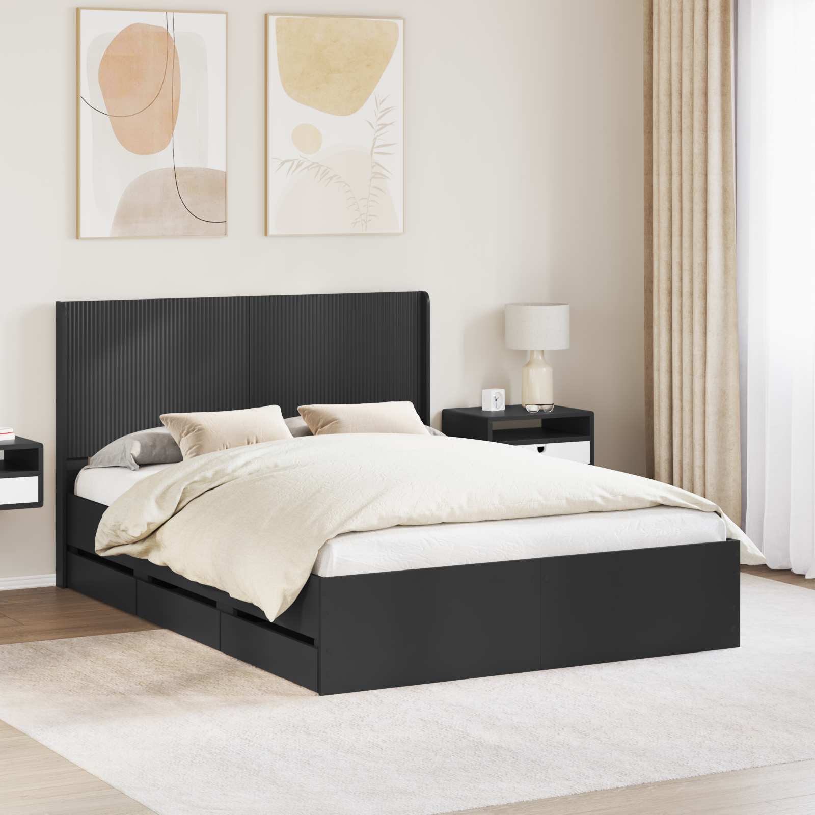 vidaXL Bedframe met opbergruimte en hoofdbord Wit 200 x 200 cm