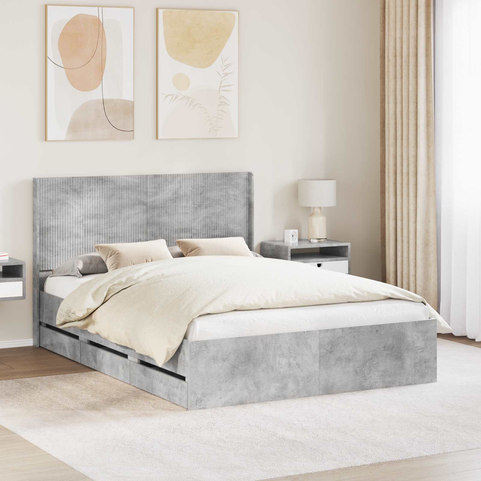 vidaXL Bedframe met opbergruimte en hoofdbord Wit 200 x 200 cm