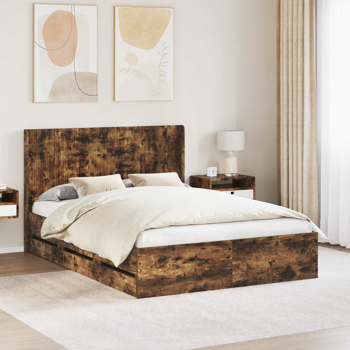 vidaXL Bedframe met opbergruimte en hoofdbord Wit 200 x 200 cm