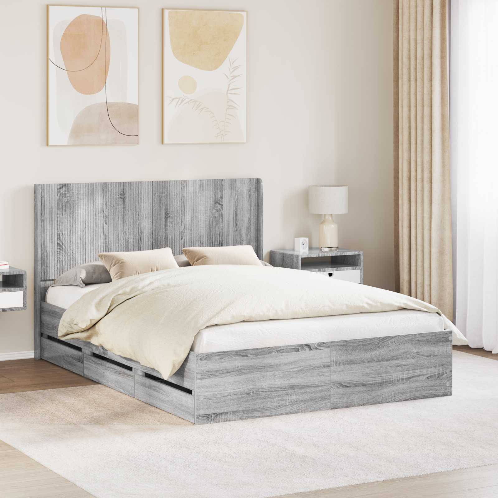 vidaXL Bedframe met opbergruimte en hoofdbord Wit 200 x 200 cm