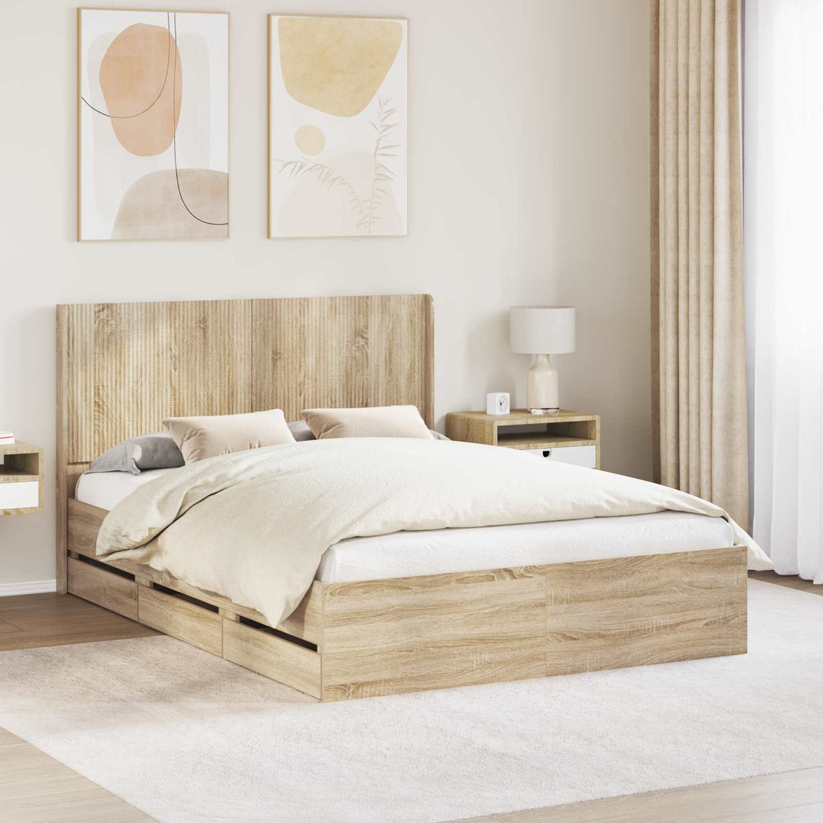 vidaXL Bedframe met opbergruimte en hoofdbord Wit 200 x 200 cm