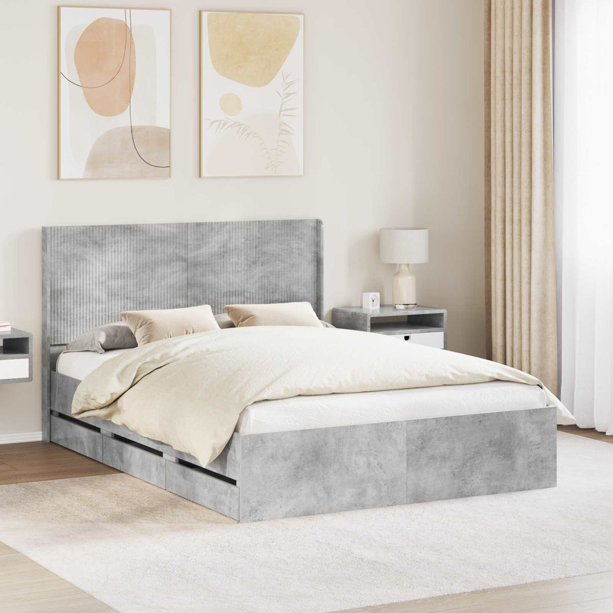 vidaXL Bedframe met opbergruimte en hoofdbord Wit 200 x 200 cm