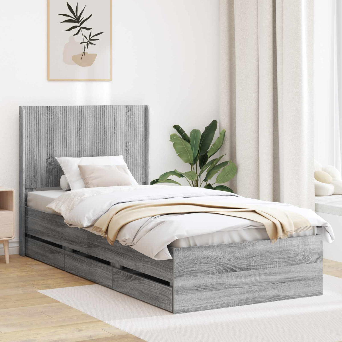 vidaXL Bedframe met opbergruimte en hoofdbord Wit 200 x 200 cm