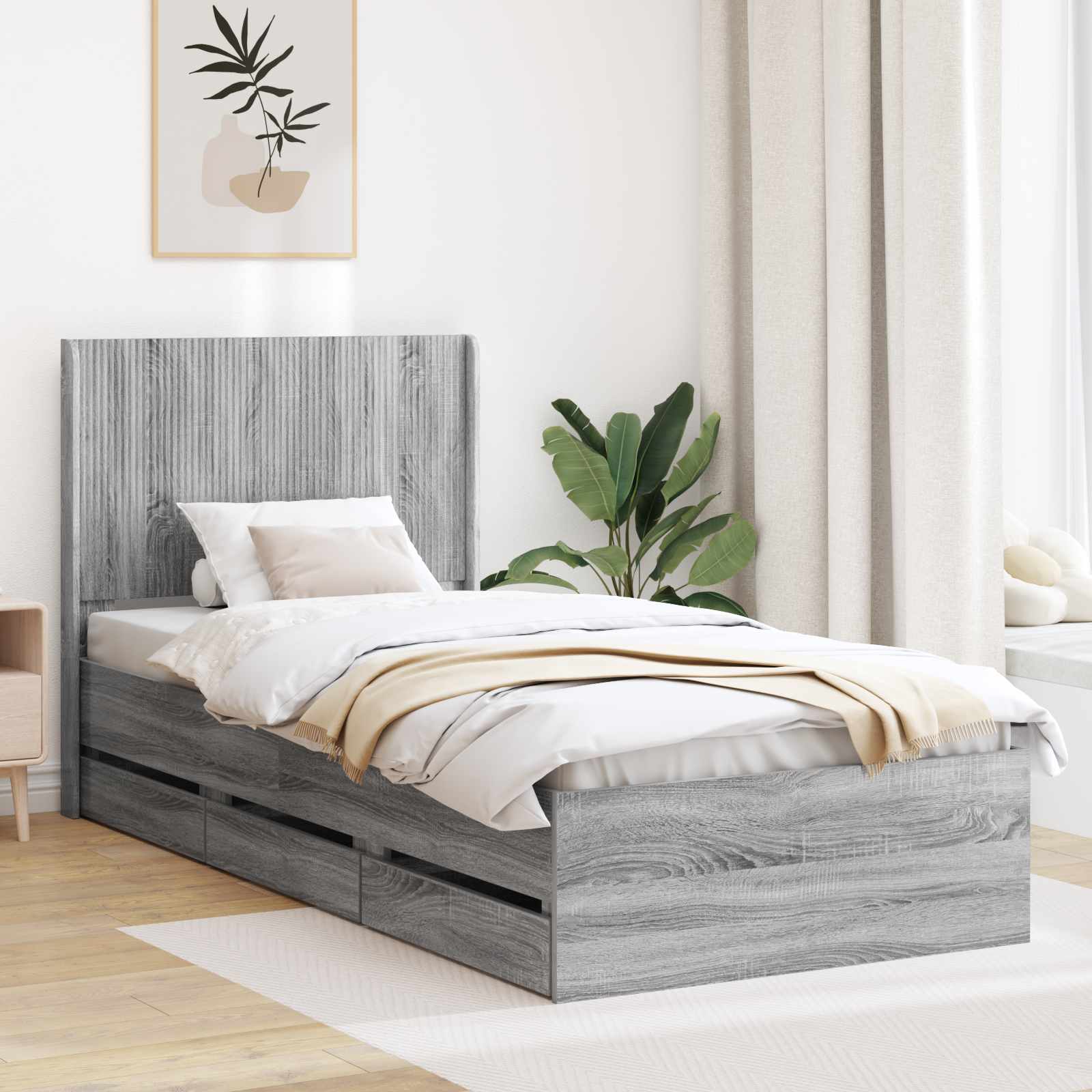 vidaXL Bedframe met opbergruimte en hoofdbord Wit 200 x 200 cm