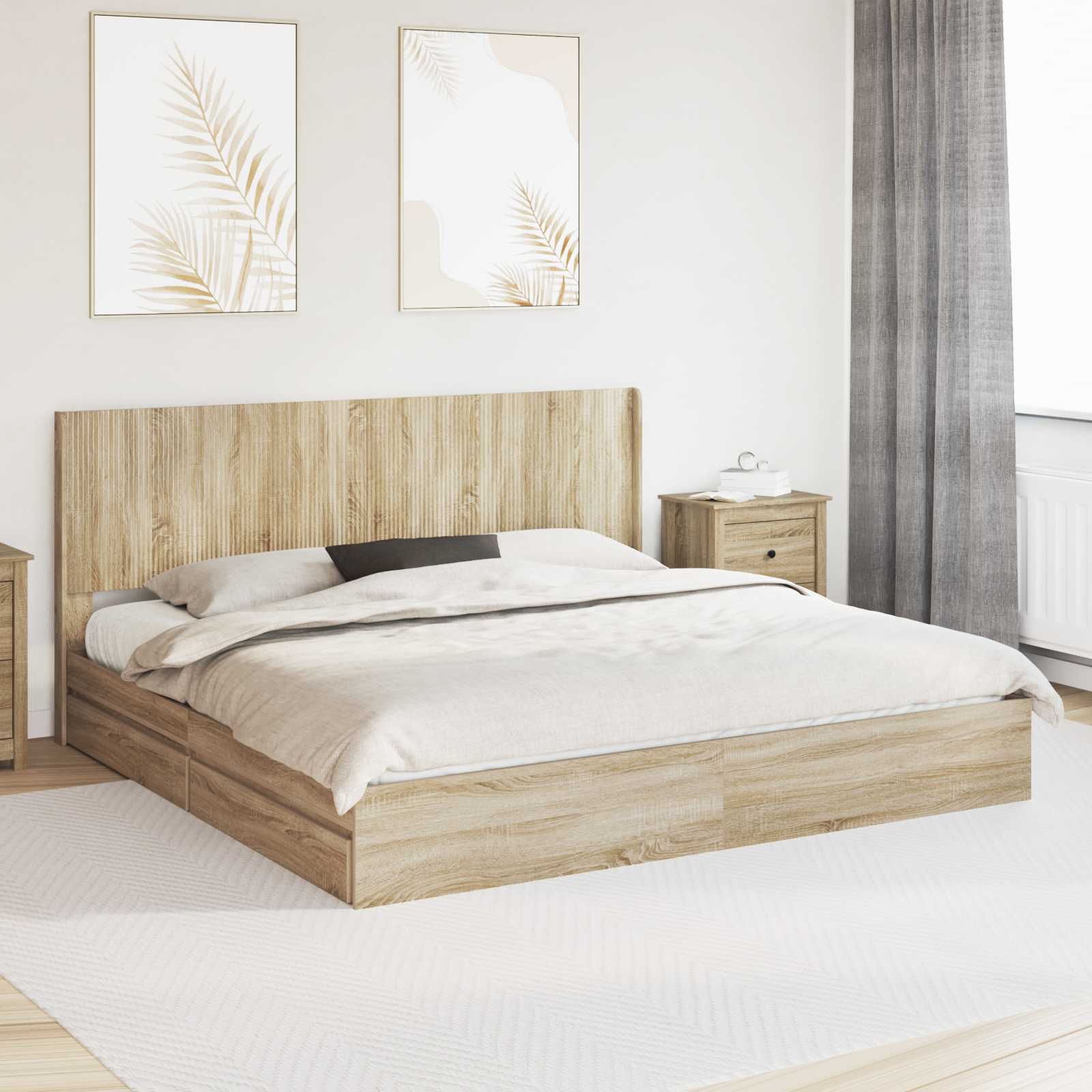 vidaXL Bedframe met opbergruimte en hoofdbord Wit 180 x 200 cm