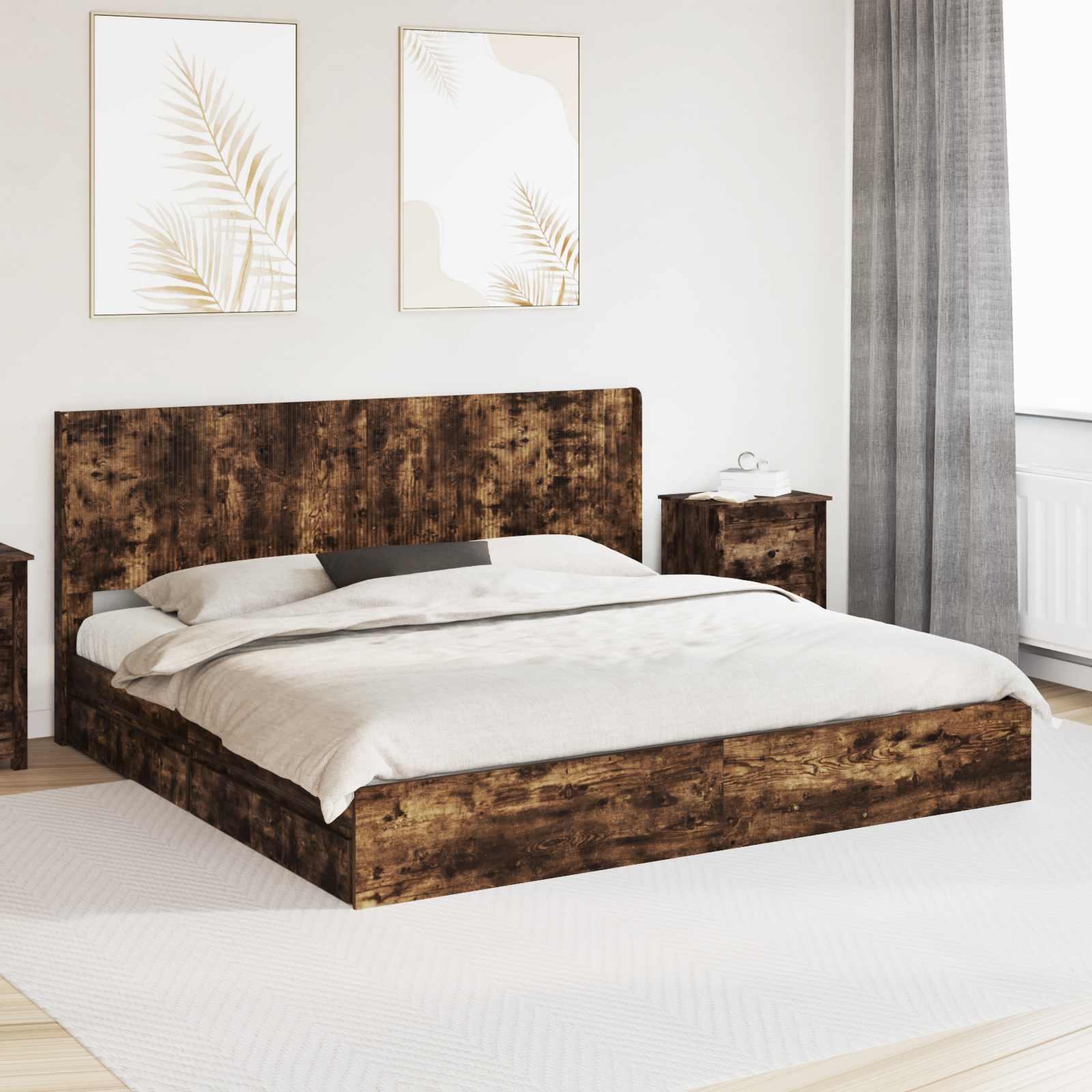 vidaXL Bedframe met opbergruimte en hoofdbord Wit 180 x 200 cm