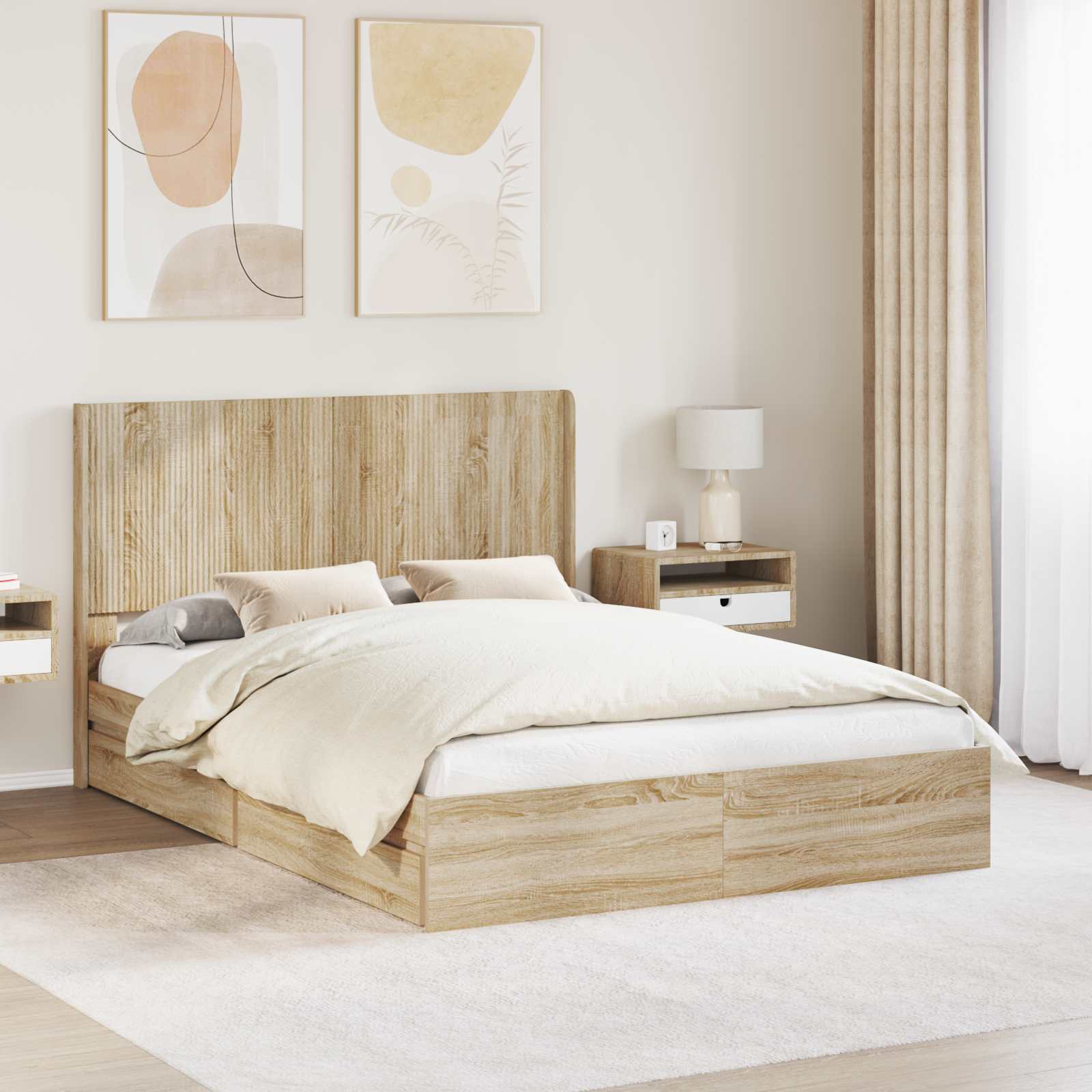 vidaXL Bedframe met opbergruimte en hoofdbord Wit 180 x 200 cm