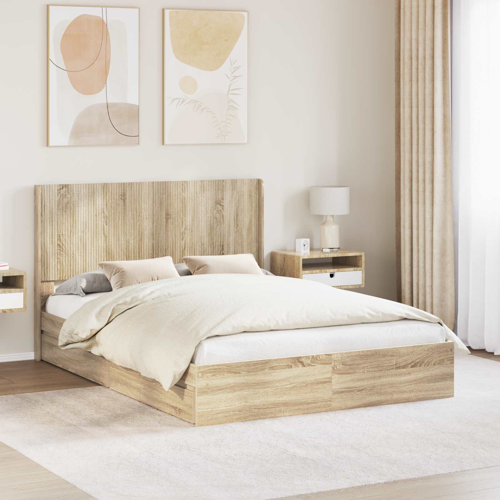 vidaXL Bedframe met opbergruimte en hoofdbord Wit 180 x 200 cm