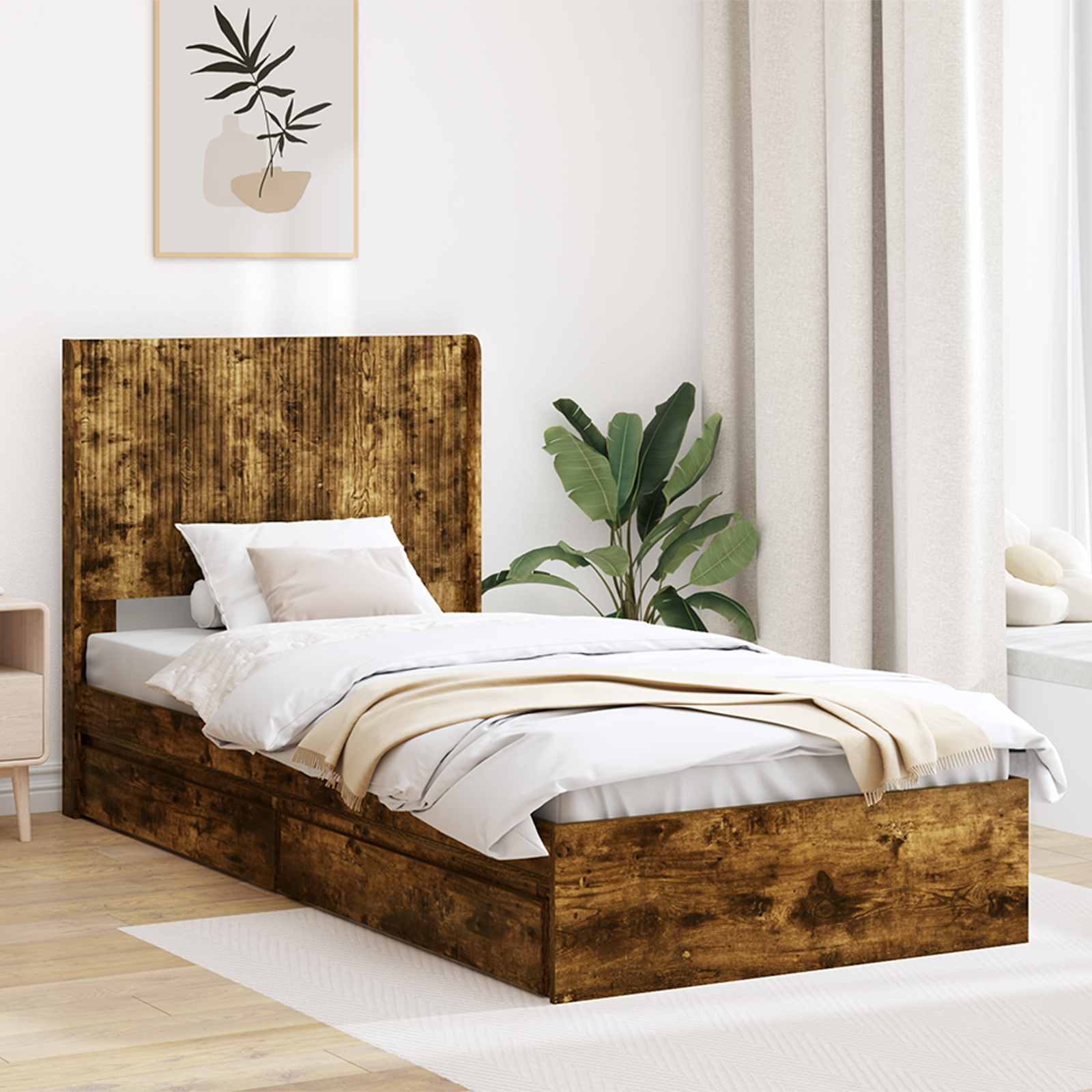 vidaXL Bedframe met opbergruimte en hoofdbord Wit 180 x 200 cm