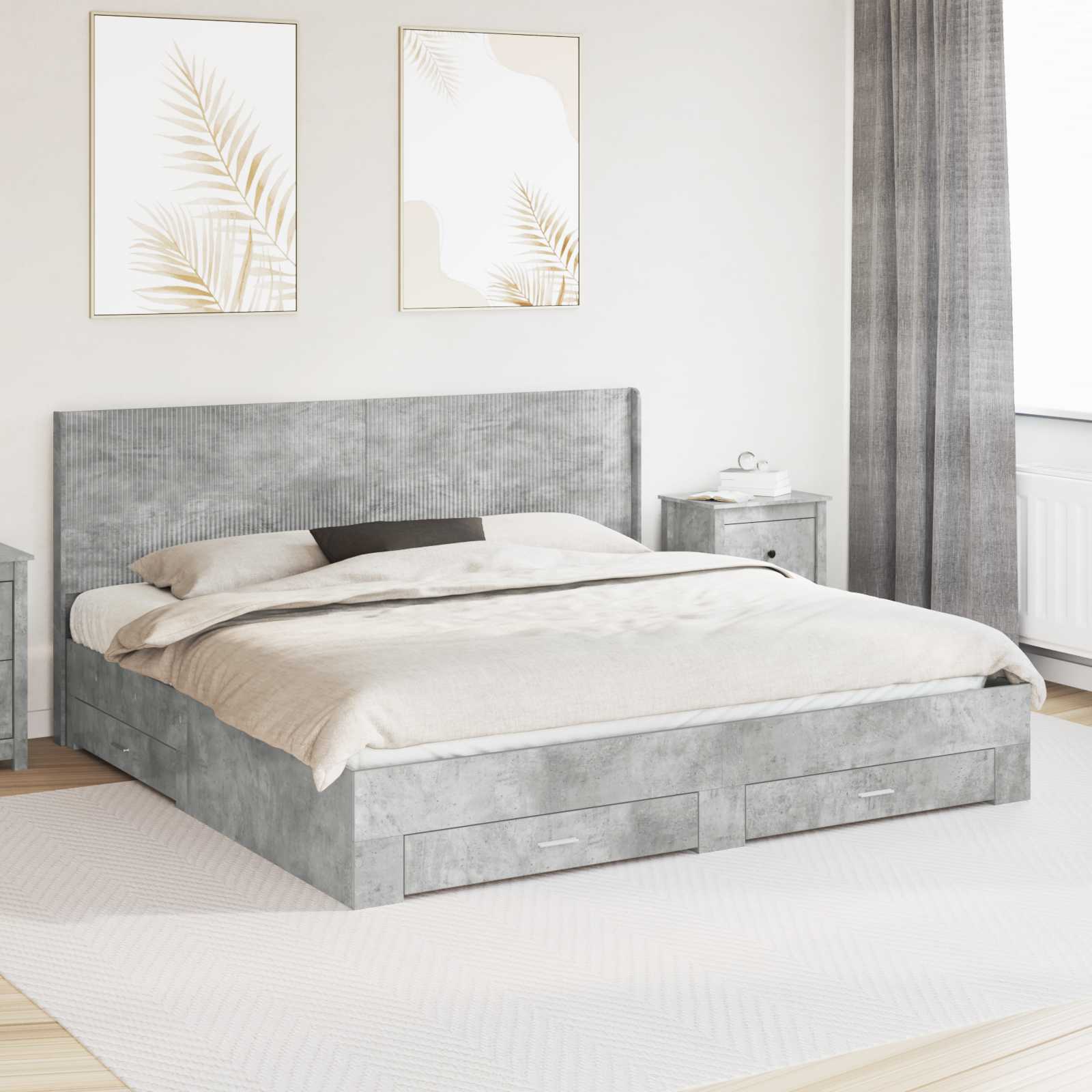 vidaXL Bedframe met opbergruimte en hoofdbord Betongrijs Bewerkt hout