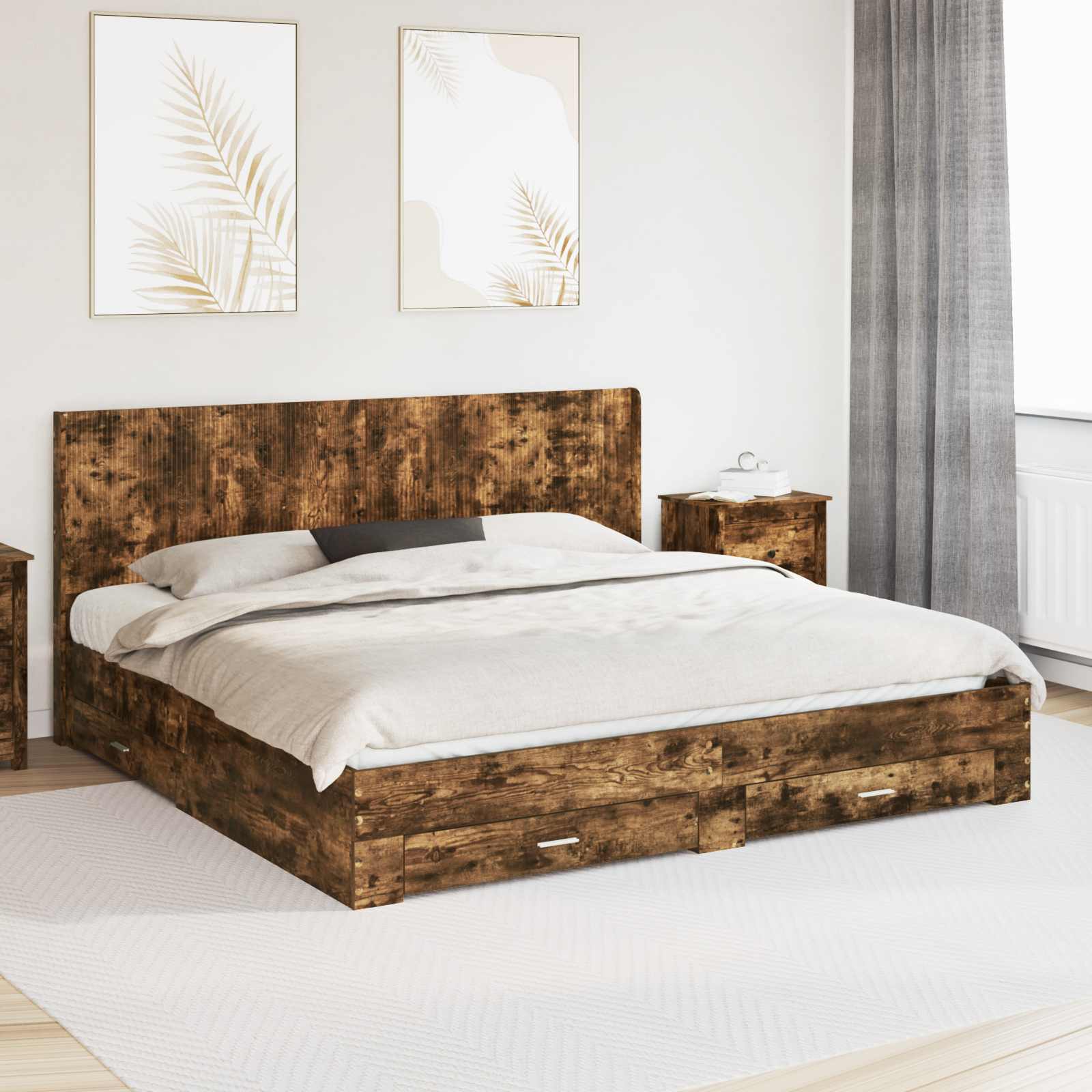 vidaXL Bedframe met opbergruimte en hoofdbord Betongrijs Bewerkt hout