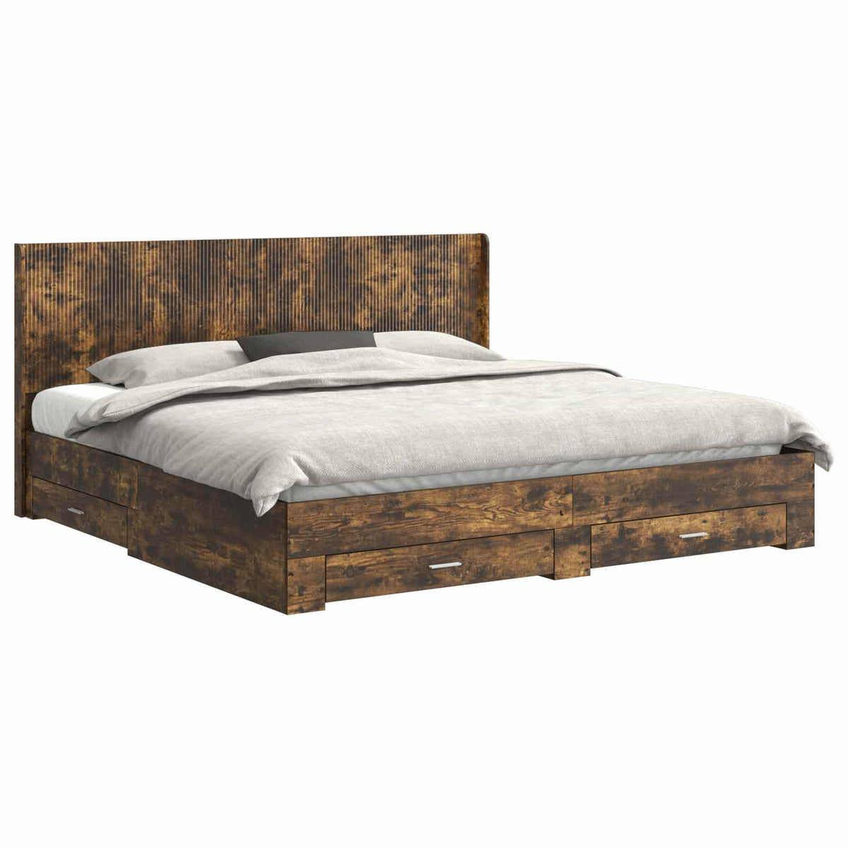 vidaXL Bedframe met opbergruimte en hoofdbord Betongrijs Bewerkt hout