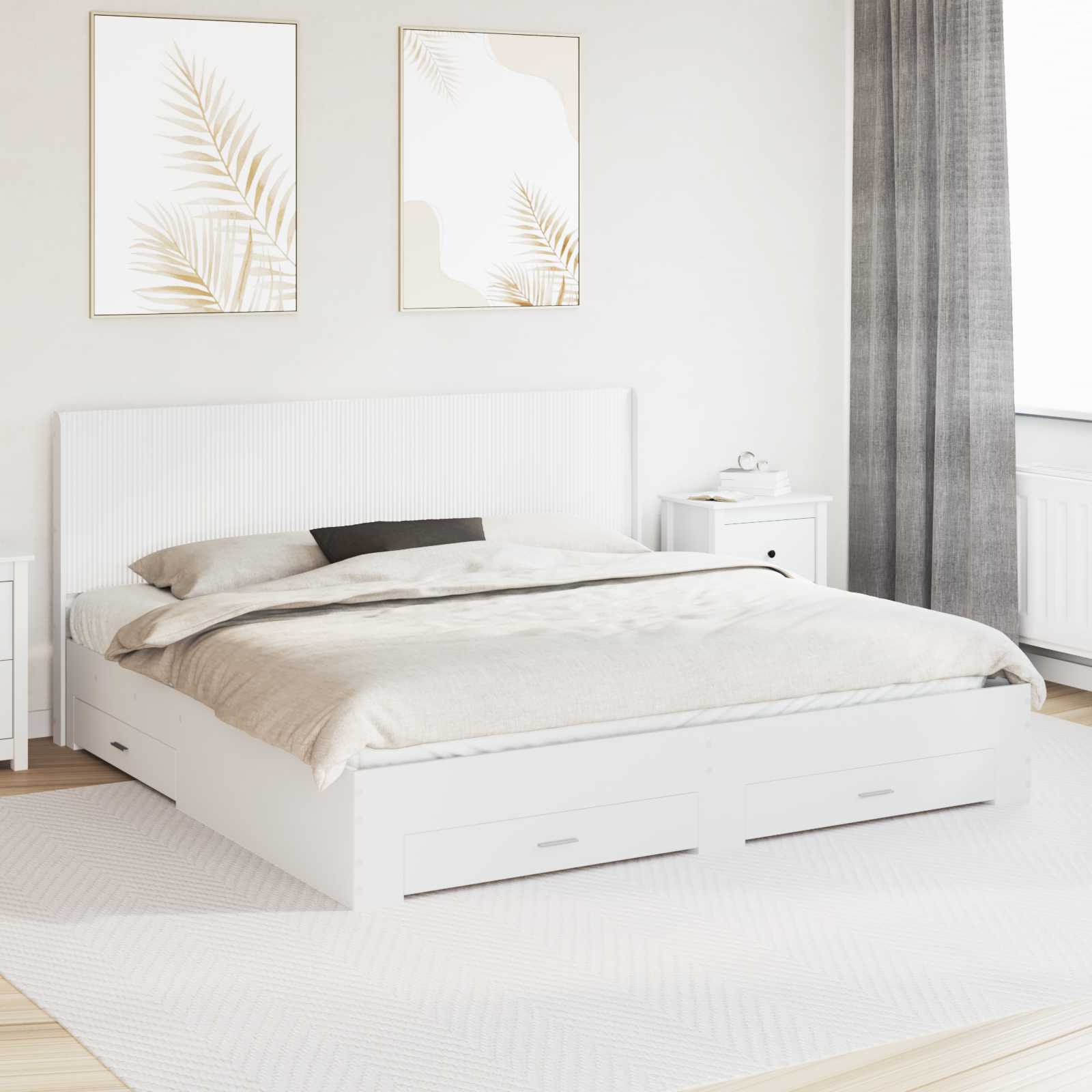 vidaXL Bedframe met opbergruimte en hoofdbord Betongrijs Bewerkt hout
