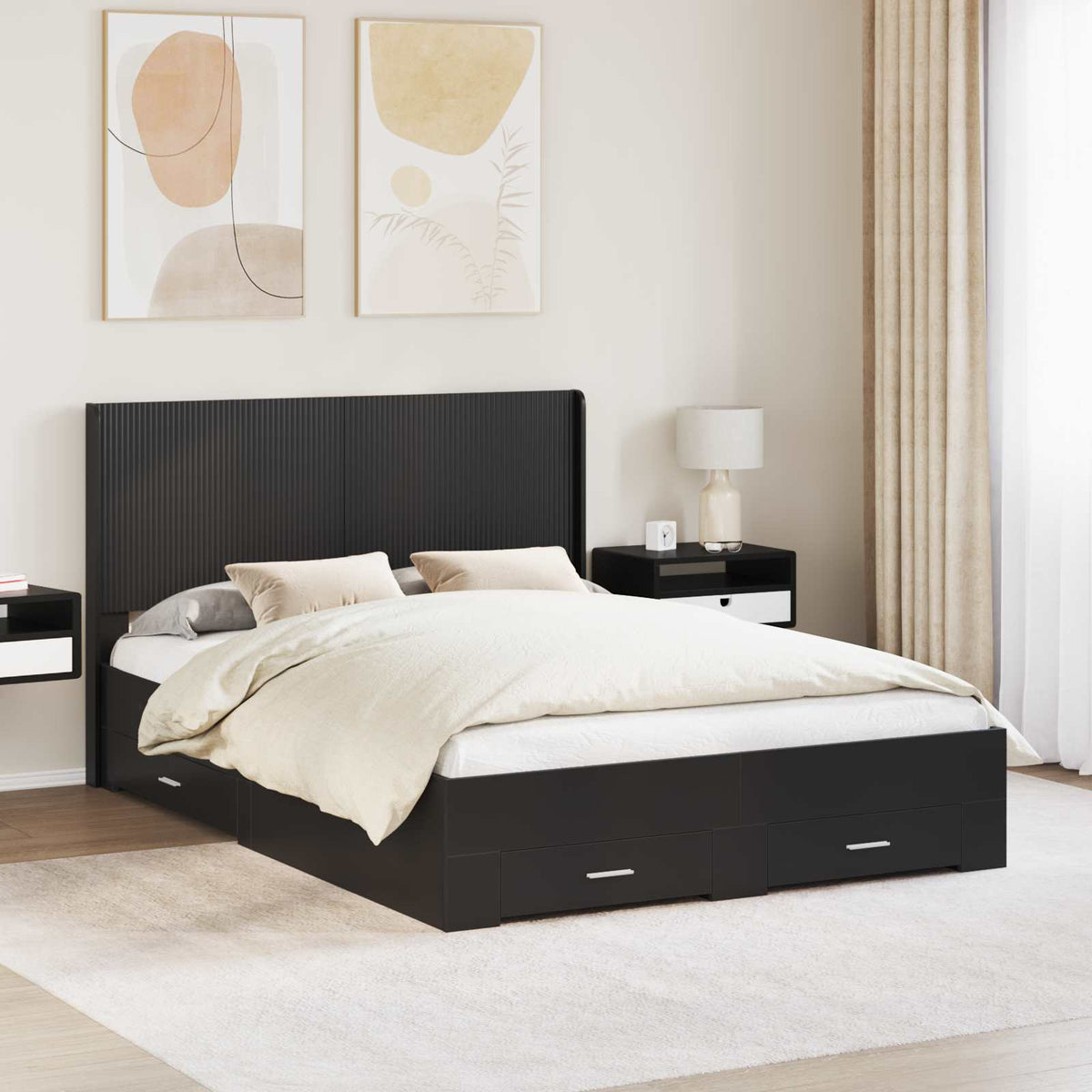 vidaXL Bedframe met opbergruimte en hoofdbord Betongrijs Bewerkt hout