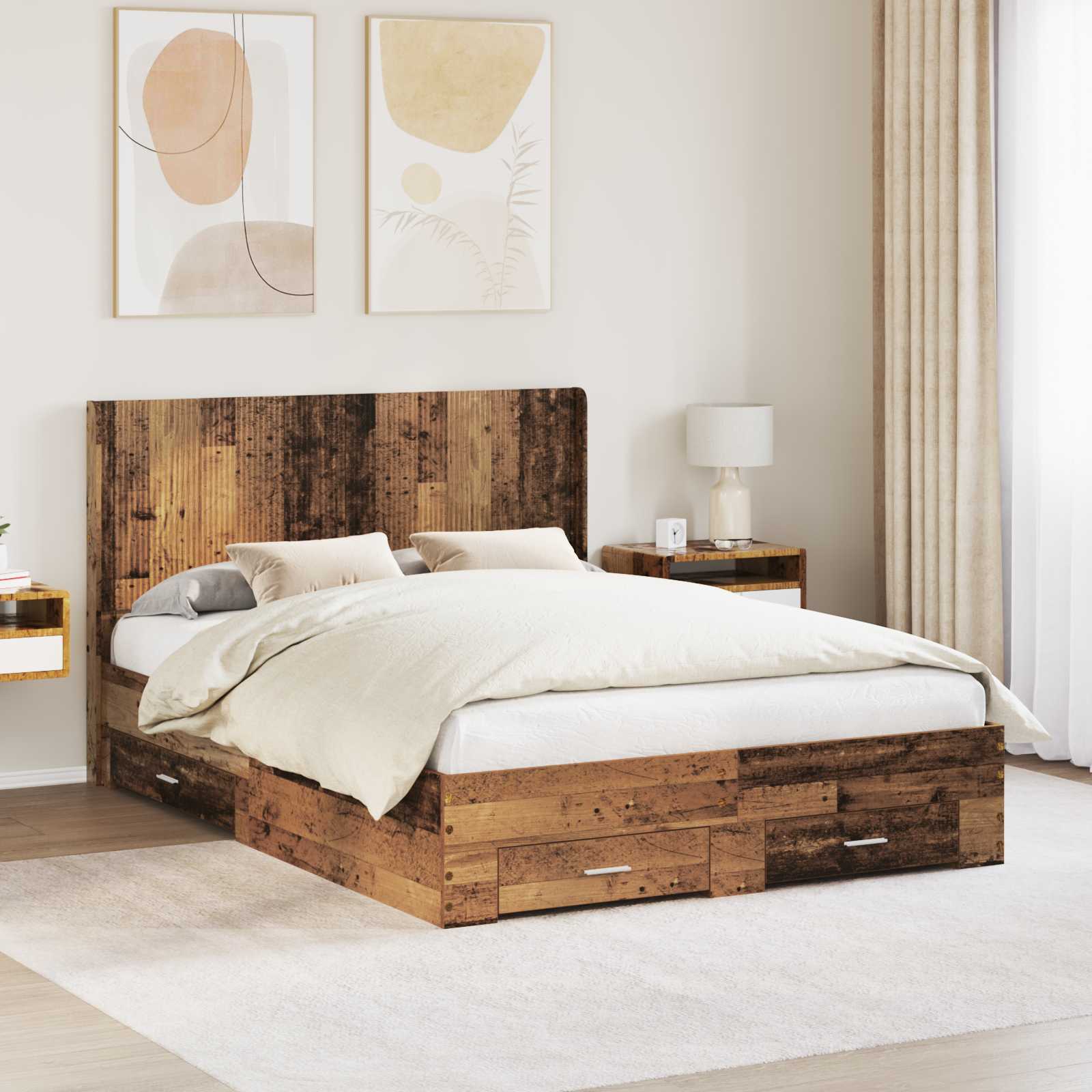 vidaXL Bedframe met opbergruimte en hoofdbord Betongrijs Bewerkt hout
