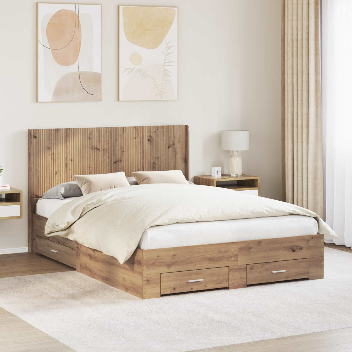 vidaXL Bedframe met opbergruimte en hoofdbord Betongrijs Bewerkt hout