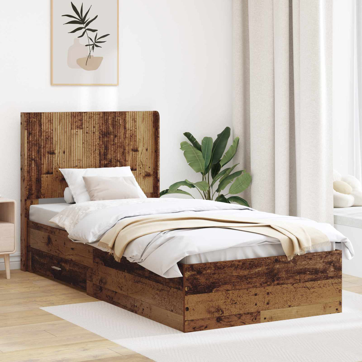 vidaXL Bedframe met opbergruimte en hoofdbord Betongrijs Bewerkt hout