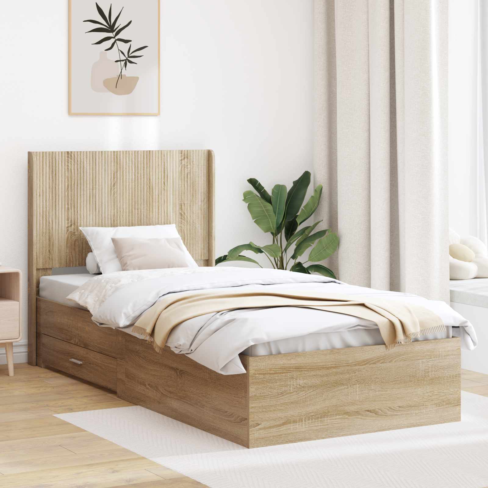 vidaXL Bedframe met opbergruimte en hoofdbord Betongrijs Bewerkt hout