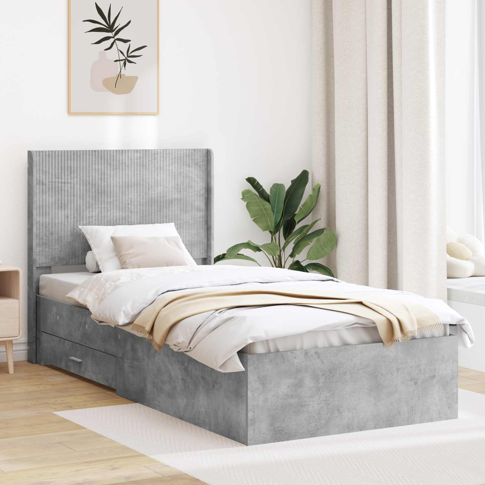 vidaXL Bedframe met opbergruimte en hoofdbord Betongrijs Bewerkt hout