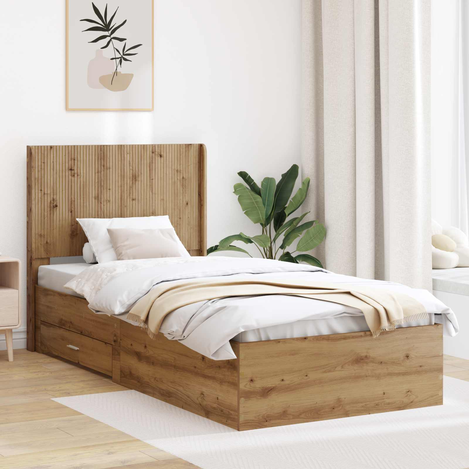 vidaXL Bedframe met opbergruimte en hoofdbord Betongrijs Bewerkt hout