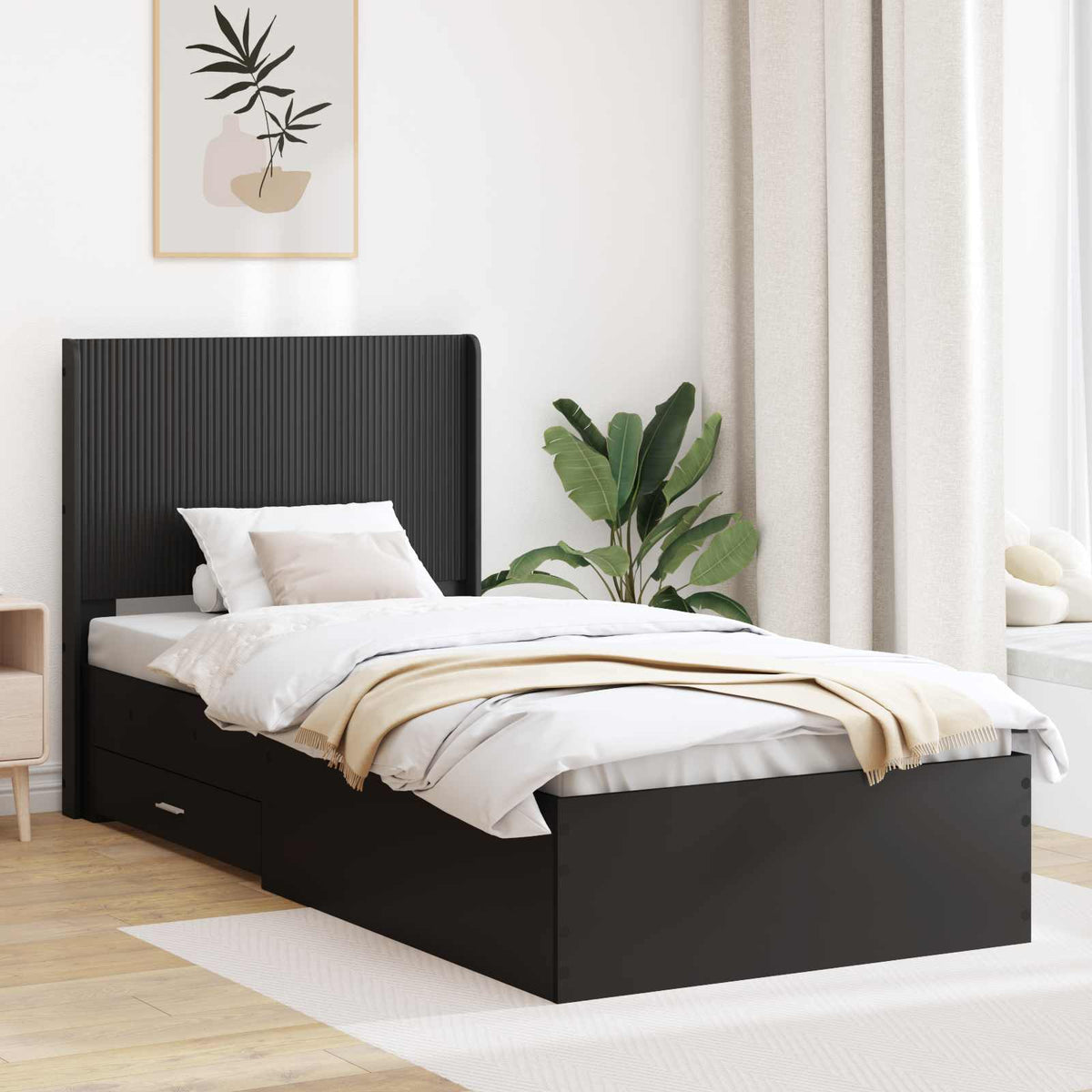 vidaXL Bedframe met opbergruimte en hoofdbord Betongrijs Bewerkt hout