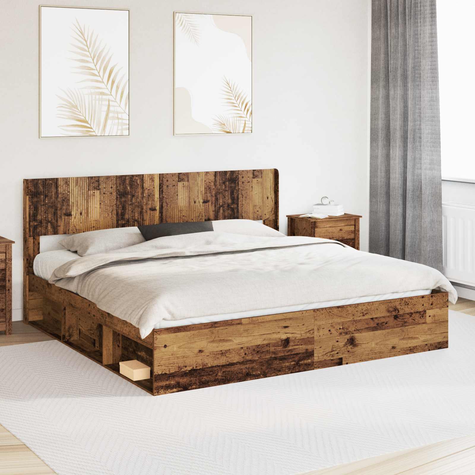 vidaXL Bedframe met opbergruimte en hoofdbord Wit 200 x 200 cm
