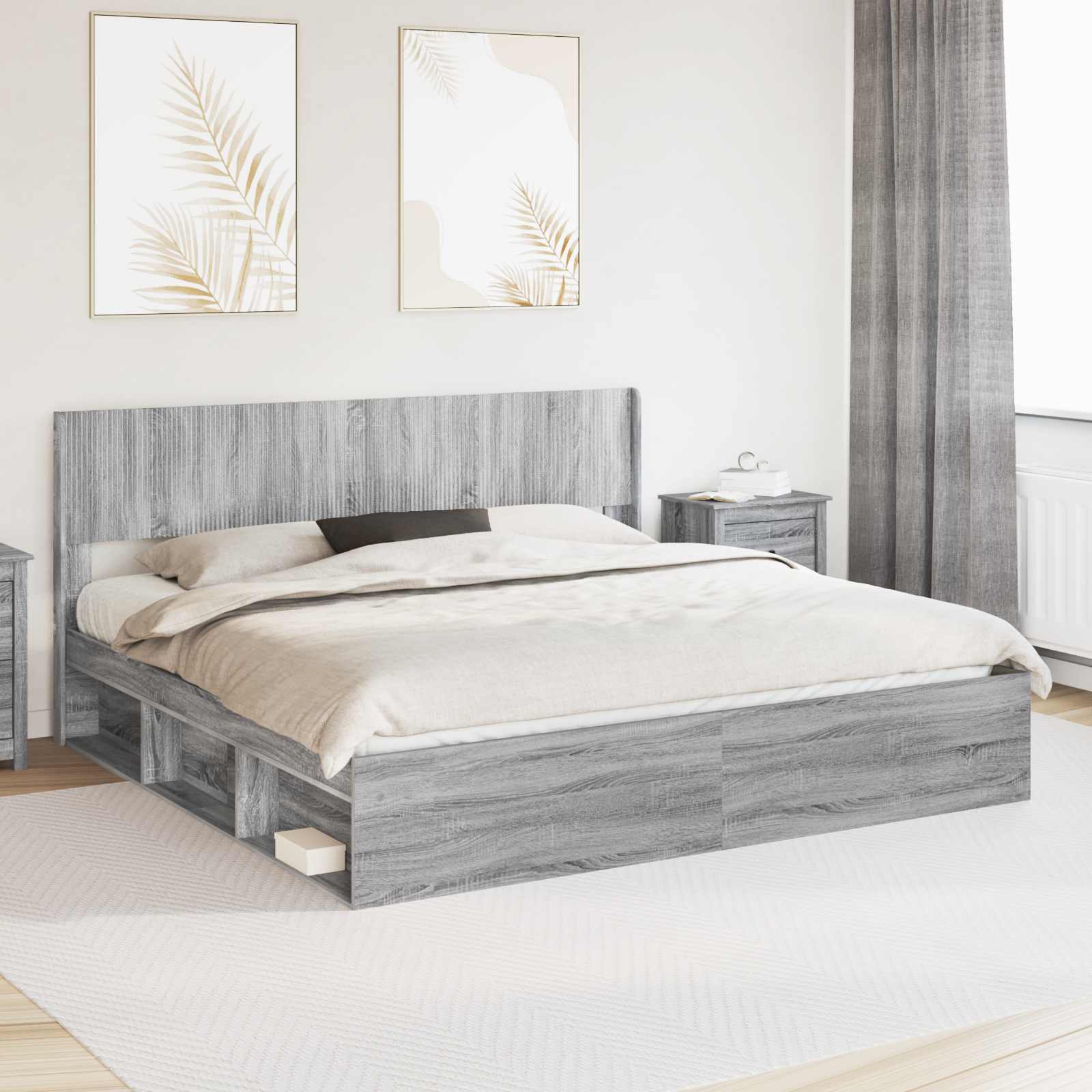 vidaXL Bedframe met opbergruimte en hoofdbord Wit 200 x 200 cm