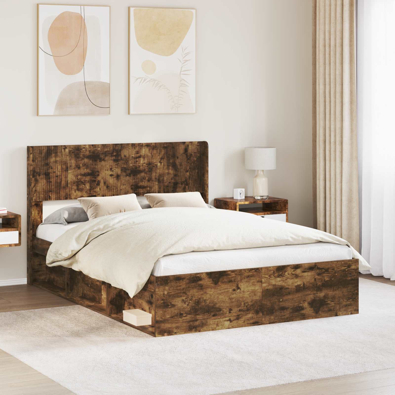 vidaXL Bedframe met opbergruimte en hoofdbord Wit 200 x 200 cm