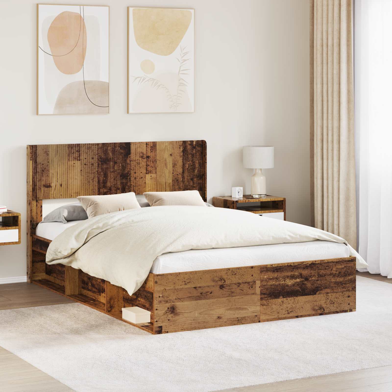 vidaXL Bedframe met opbergruimte en hoofdbord Wit 200 x 200 cm