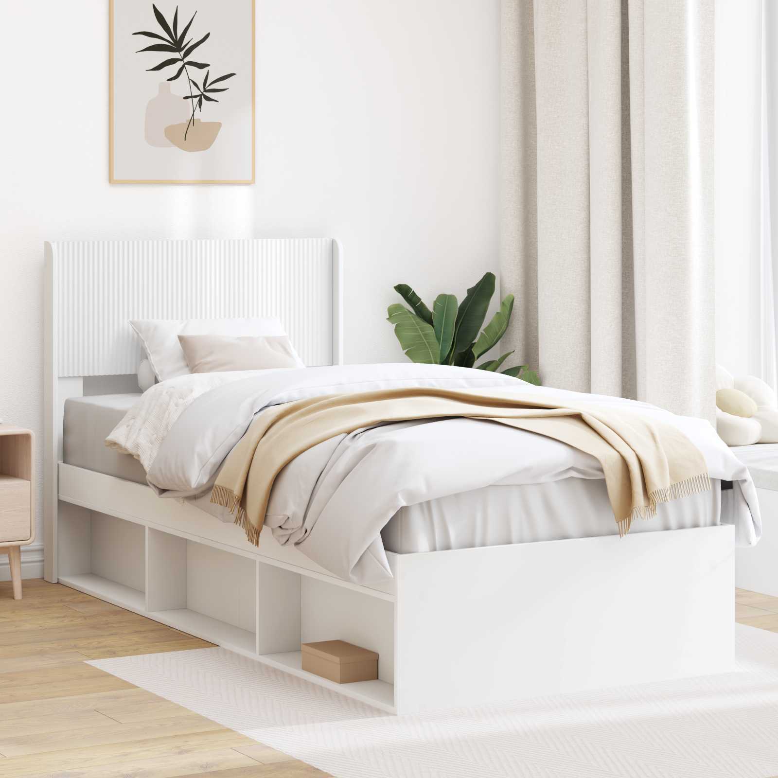 vidaXL Bedframe met opbergruimte en hoofdbord Wit 200 x 200 cm