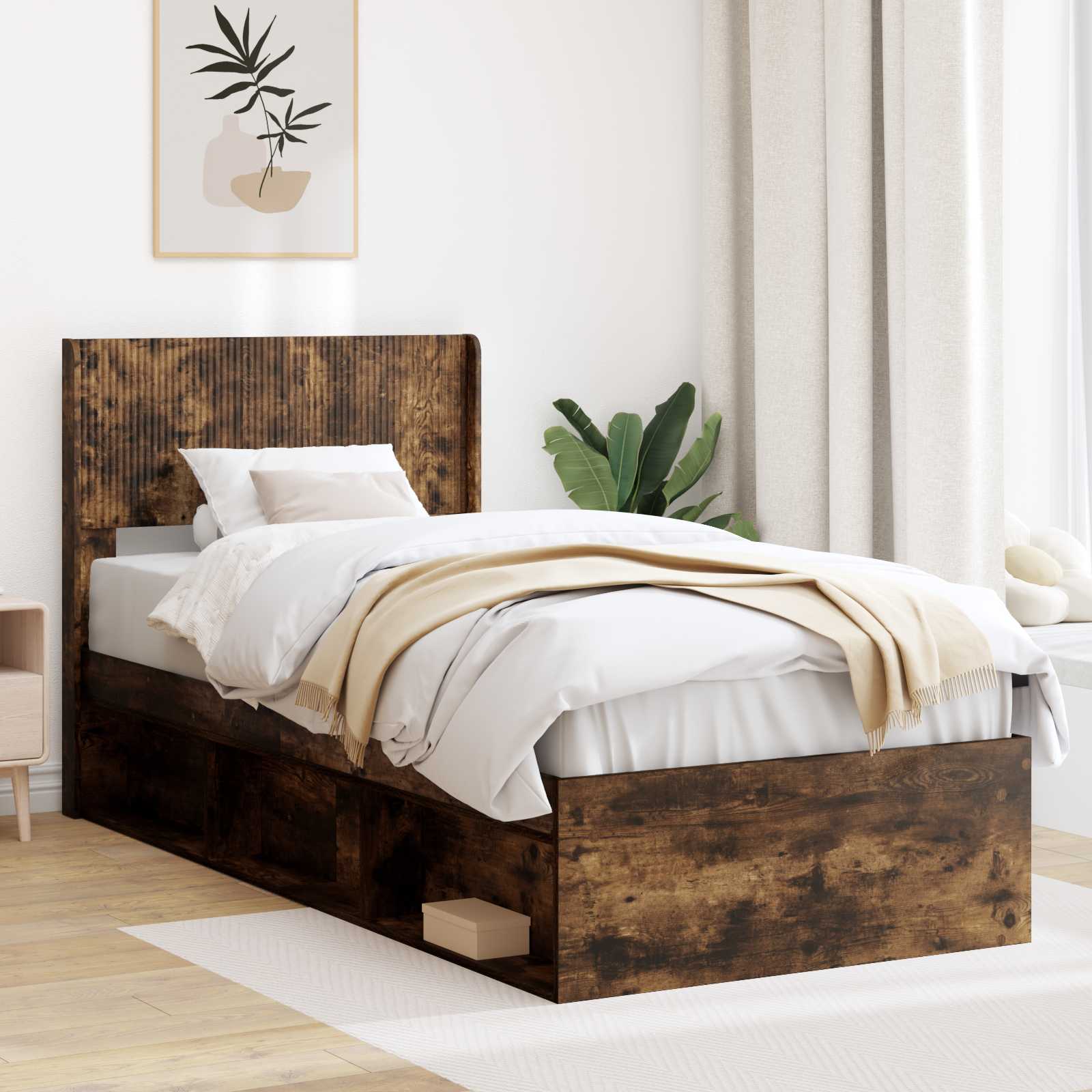 vidaXL Bedframe met opbergruimte en hoofdbord Wit 200 x 200 cm