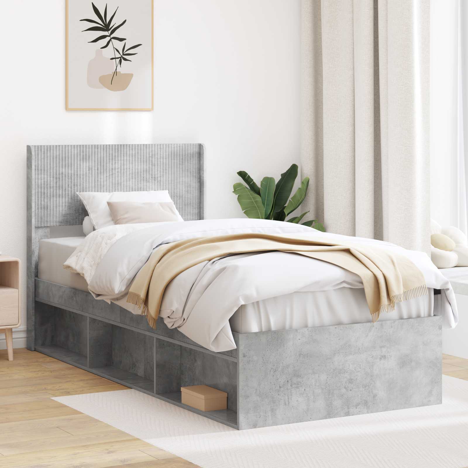 vidaXL Bedframe met opbergruimte en hoofdbord Wit 200 x 200 cm